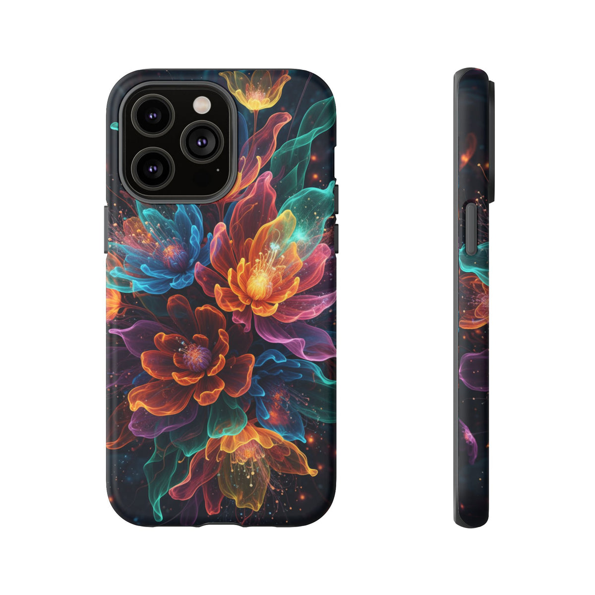Floral Nebula Tough Phone Case — Colorful Cosmic Flower Protective Cover. iPhone Tough Cases Phone Cases for iPhone 14\15\16\17 – Dual Layer, Matte/Glossy Finish, Wireless Charging Compatible