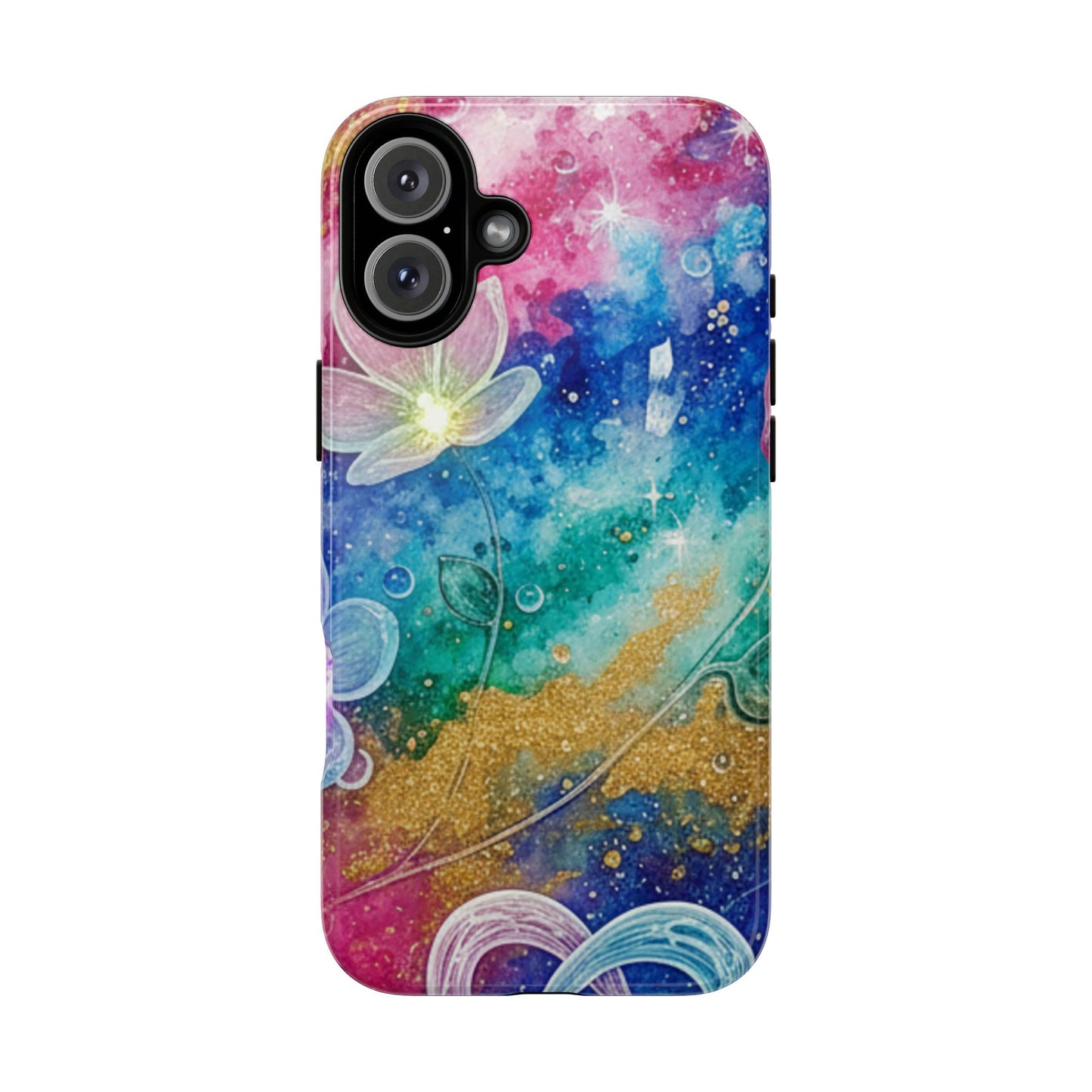 iPhone Tough Cases, iPhone 17 phone case, Phone Cases for iPhone 14\15\16\17 – Dual Layer, Matte/Glossy Finish, Wireless Charging Compatible, Galaxy Floral Tough Phone Case — Colorful Bubbles Design