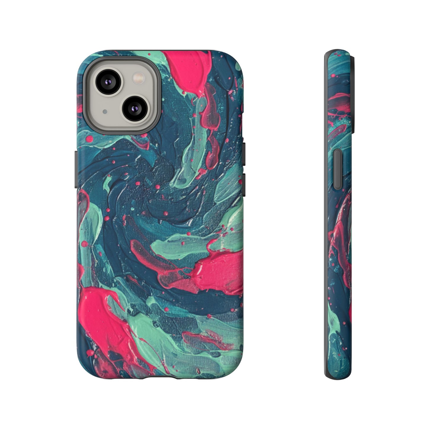 iPhone Tough Cases Phone Cases for iPhone 14\15\16\17 – Dual Layer, Matte/Glossy Finish, iPhone 17 case for sale, Wireless Charging Compatible, Marbled Teal & Fuchsia Tough Phone Case