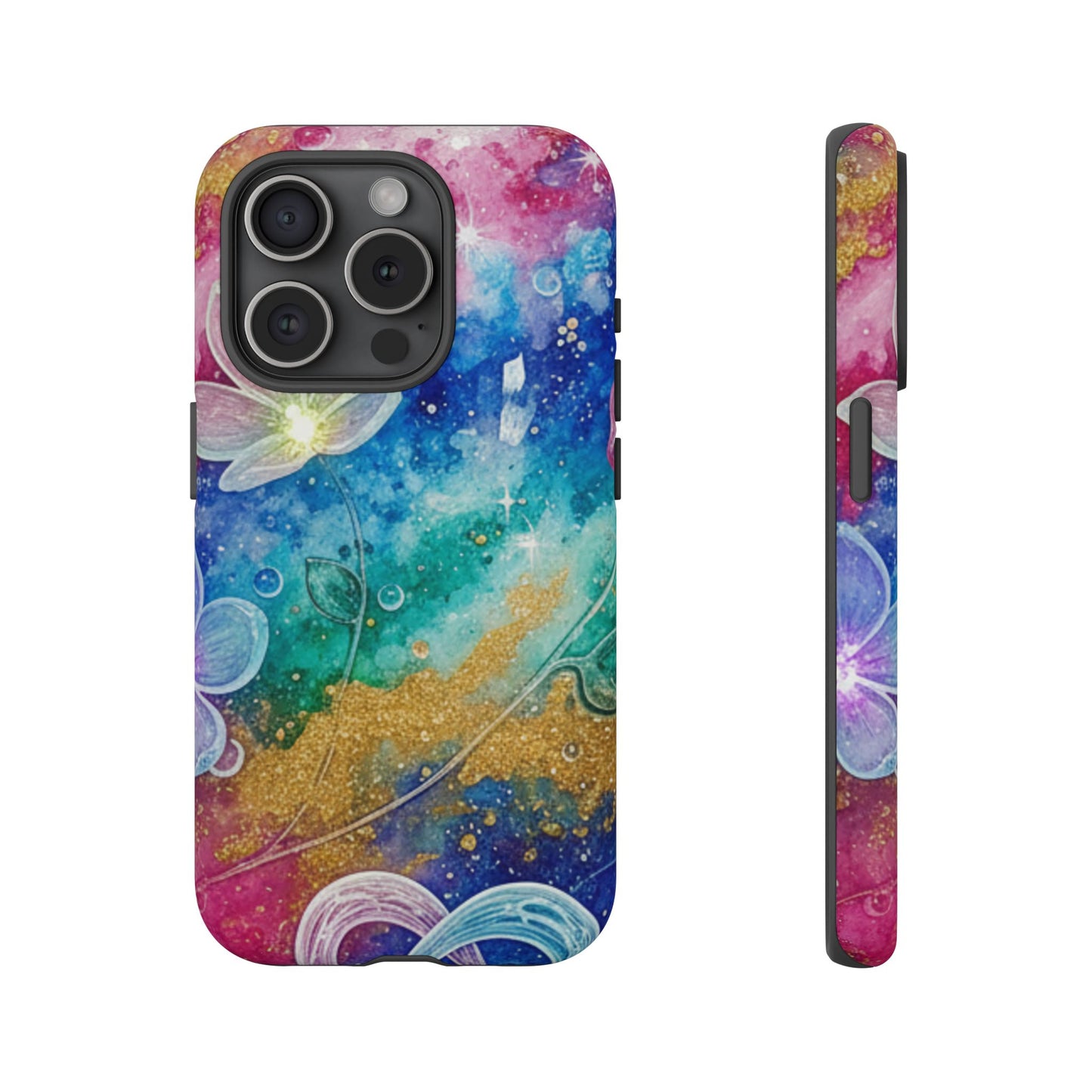 iPhone Tough Cases, iPhone 17 phone case, Phone Cases for iPhone 14\15\16\17 – Dual Layer, Matte/Glossy Finish, Wireless Charging Compatible, Galaxy Floral Tough Phone Case — Colorful Bubbles Design