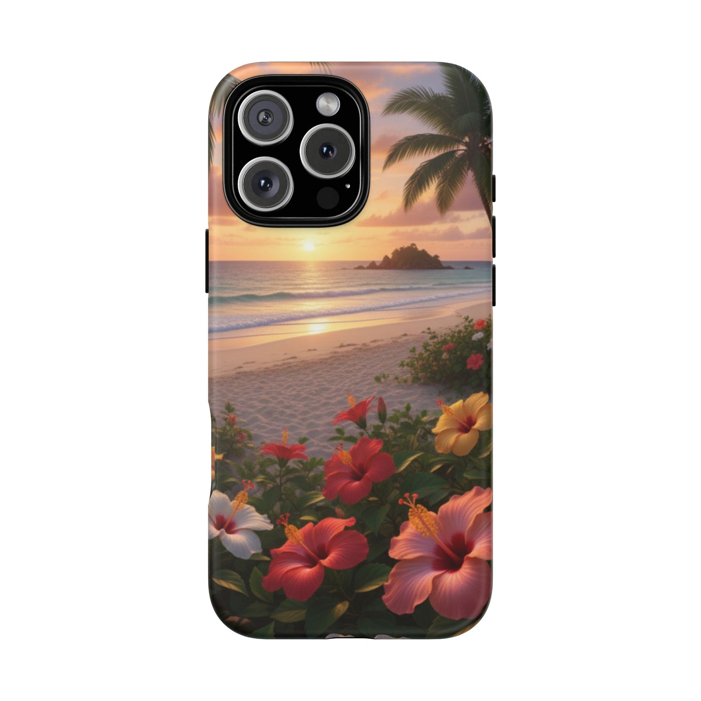 iPhone Tough Cases Phone Cases for iPhone 14\15\16\17 – Dual Layer, Matte/Glossy Finish, Wireless Charging CompatibleTough Cases — Tropical Sunset Hibiscus Phone Case
