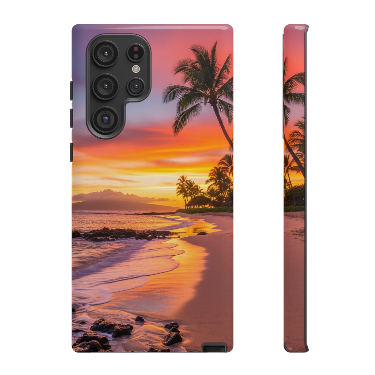 Tough Cases Phone Cases for Samsung Galaxy S26/S25/S24/S23/S22 – Dual Layer, Matte/Glossy Finish, Wireless Charging CompatibleTropical Sunset Phone Case — Sunset Beach Palm Tree Tough Case