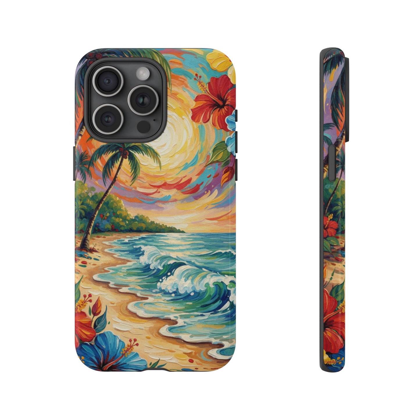 iPhone Tough Cases Phone Cases for iPhone 14\15\16\17 – Dual Layer, Matte/Glossy Finish, Wireless Charging Compatible, Tropical Sunset Phone Case — Beach Palm Tree Protective Tough Case, iPhone 17 protective case