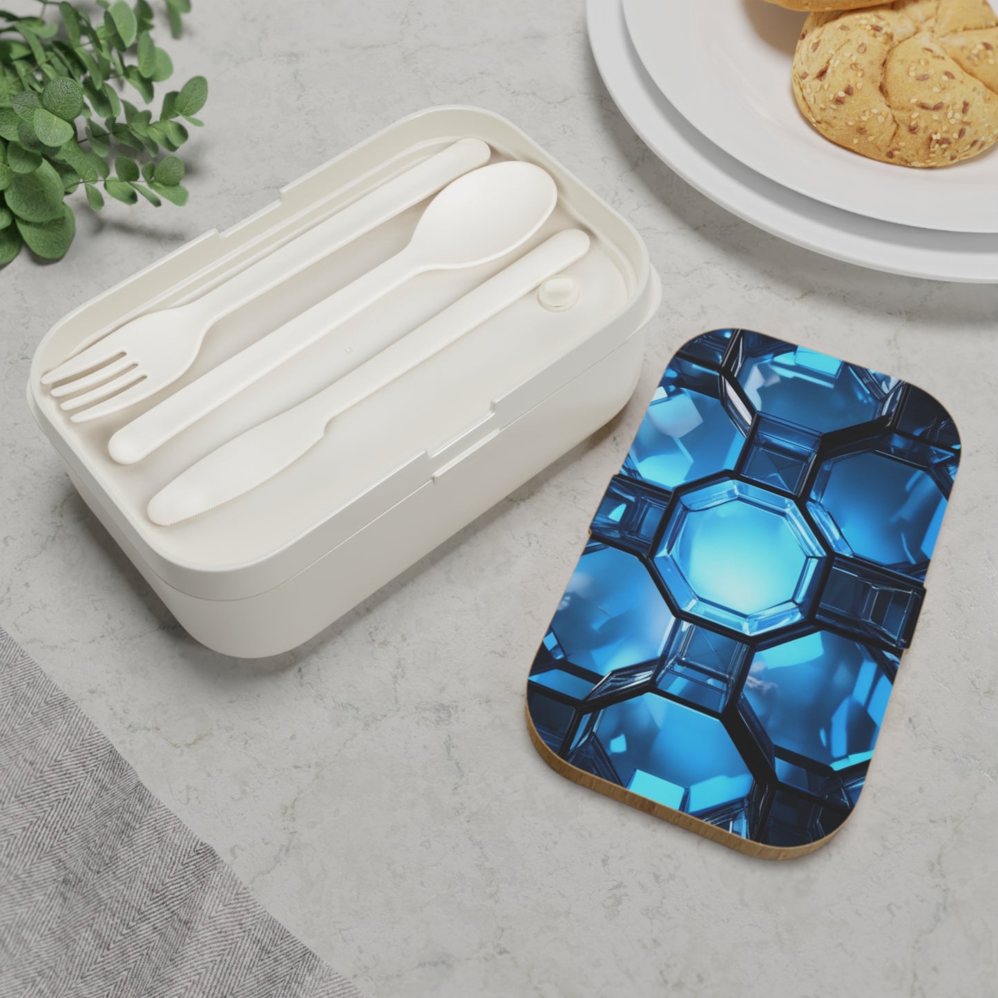 Stylish Bento Box Lunchbox – Portable, Designer Food Container with Wooden Lid & Two Moveable Compartments for Work, School & Picnics
