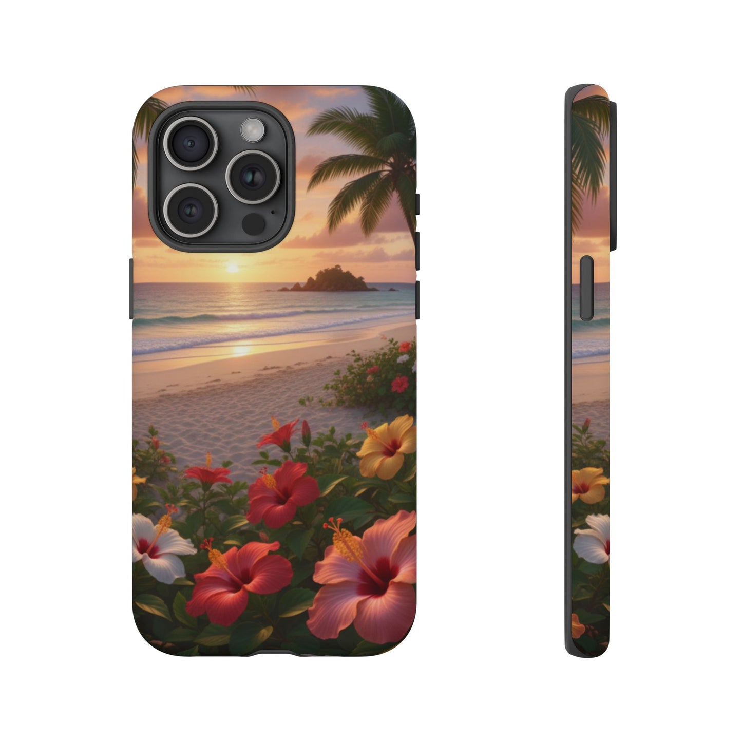 iPhone Tough Cases Phone Cases for iPhone 14\15\16\17 – Dual Layer, Matte/Glossy Finish, Wireless Charging CompatibleTough Cases — Tropical Sunset Hibiscus Phone Case