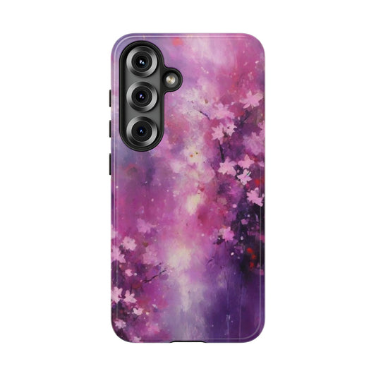 Tough Case Phone Case for Samsung Galaxy S25/S24/S23 – Dual Layer, Matte/Glossy Finish, Wireless Charging Compatible, Cherry Blossom Tough Case - Floral Phone Cover