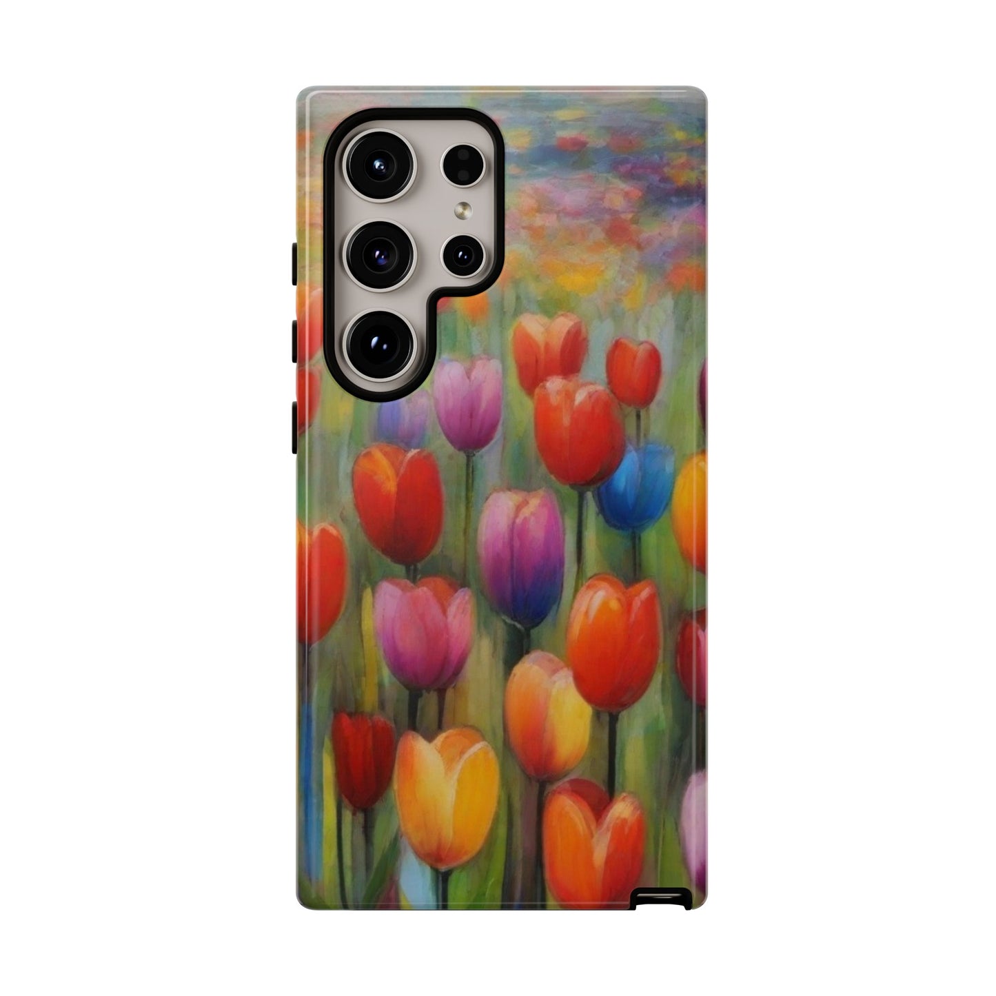 Tough Case Phone Case for Samsung Galaxy S25/S24– Dual Layer, Matte/Glossy Finish, Wireless Charging Compatible, Colorful Tulip Phone Case