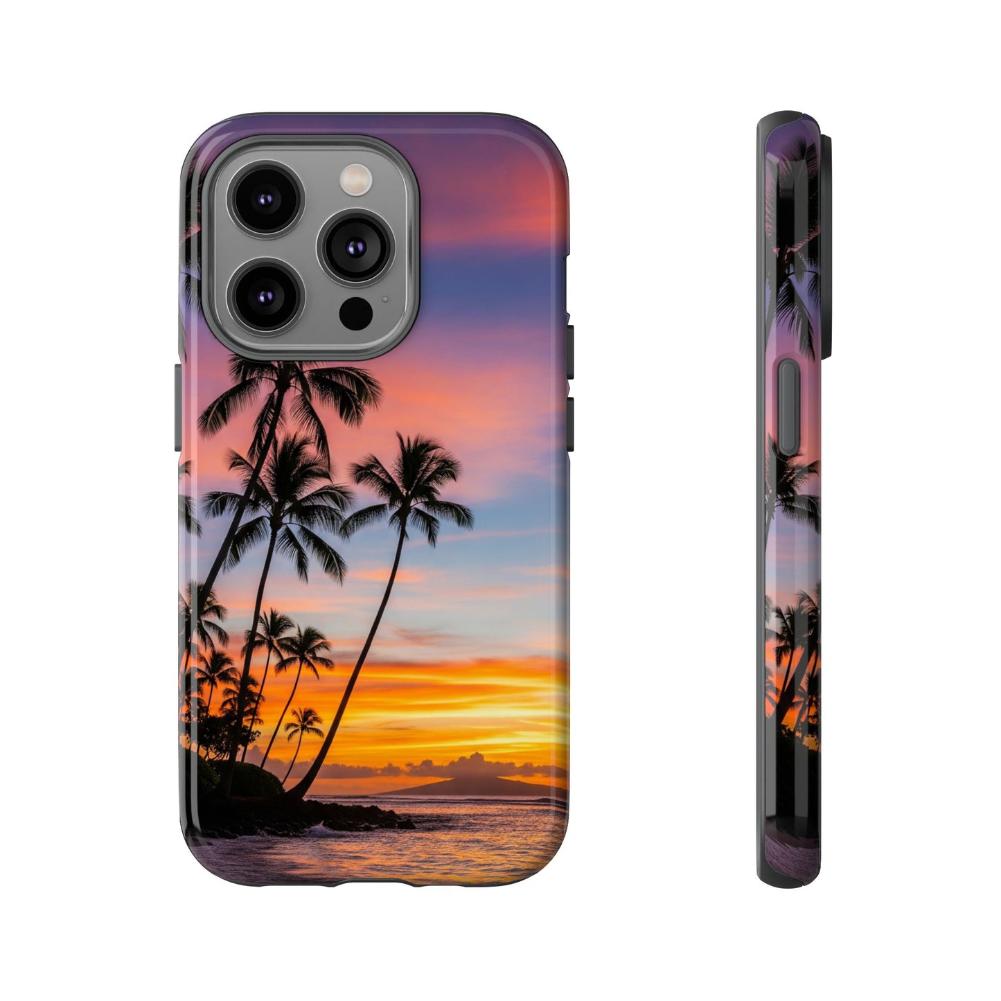 iPhone Tough Cases Phone Cases for iPhone 14\15\16\17 – Dual Layer, Matte/Glossy Finish, Wireless Charging Compatible, Tropical Sunset Phone Case — Palm Tree Beach iPhone Case, iPhone 17 Protective Case