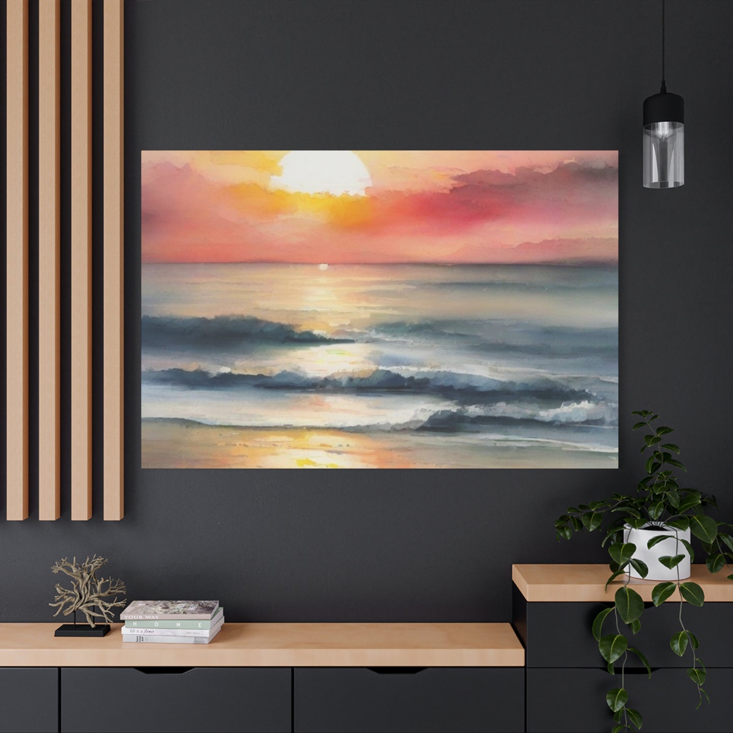 Abstract Art Canvas Print – Modern Wall Art, Matte Canvas, Ready to Hang, Home & Office Décor, Modern Wall Décor, Coastal Sunset Canvas Wall Art - 12" x 16" Stretched Print