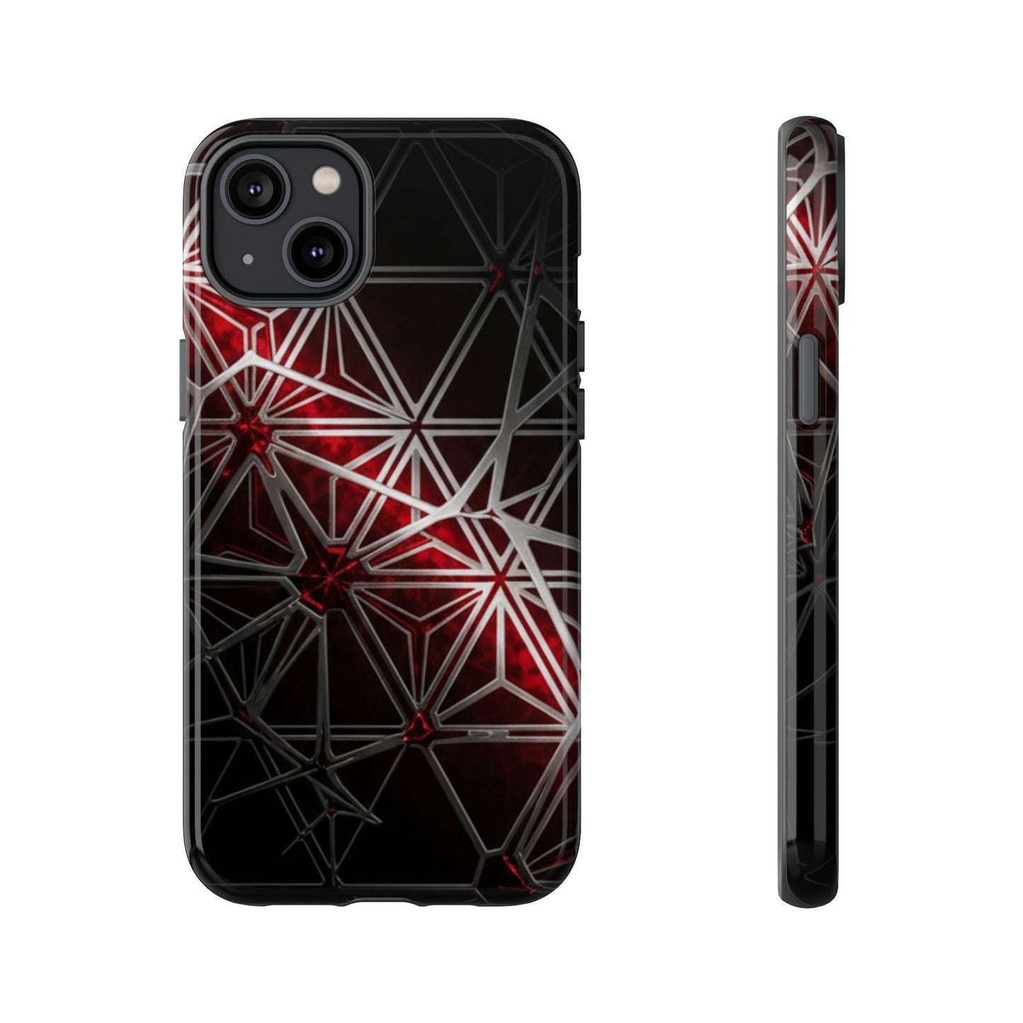 iPhone Tough Cases Phone Cases for iPhone 14\15\16\17 – Dual Layer, Matte/Glossy Finish, Wireless Charging Compatible. Geometric Tough Phone Case — Red & Black Abstract Protective Cover