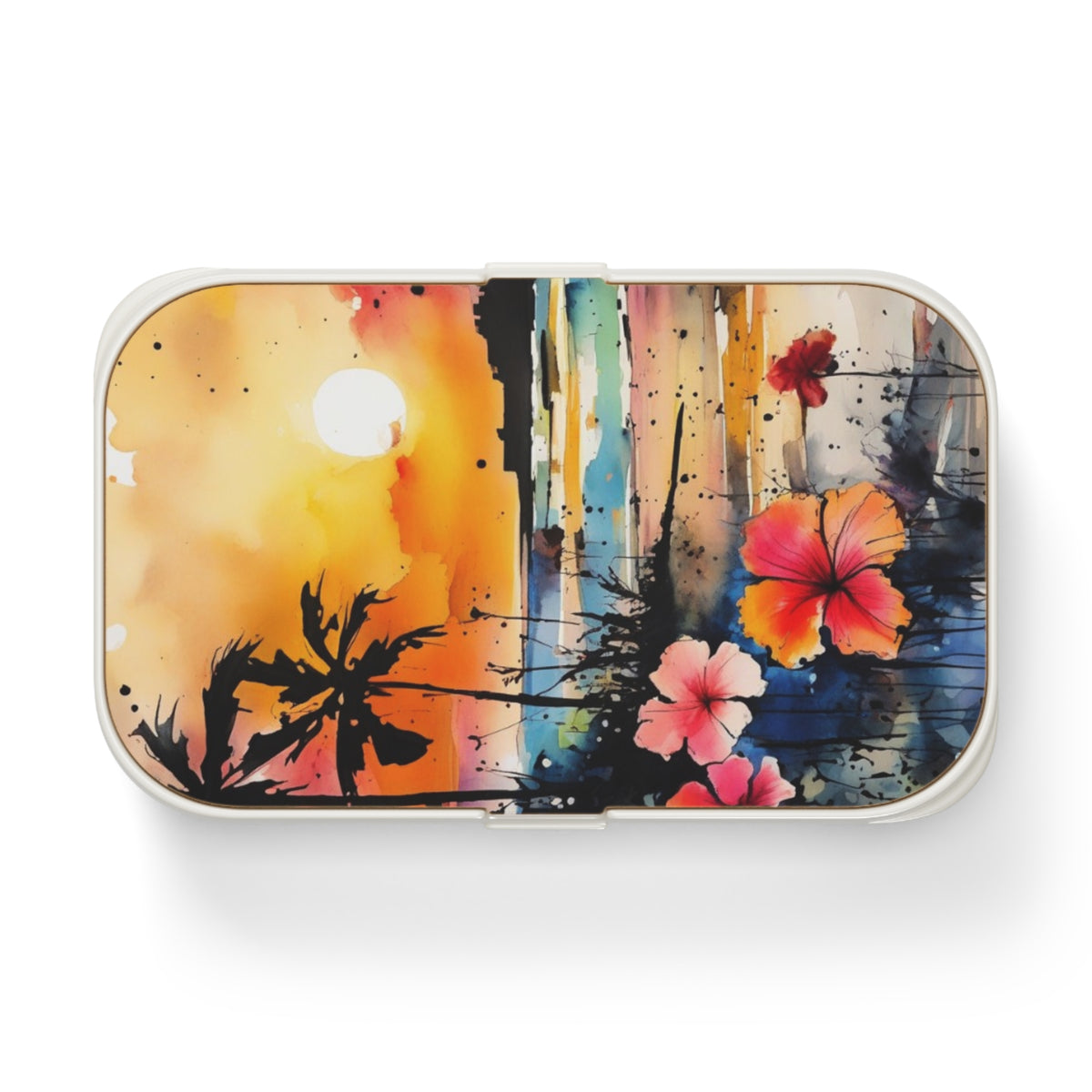 Stylish Bento Box Lunchbox – Portable, Designed Food Container with Wooden Lid & Two Moveable Compartments for Work, School & Picnics