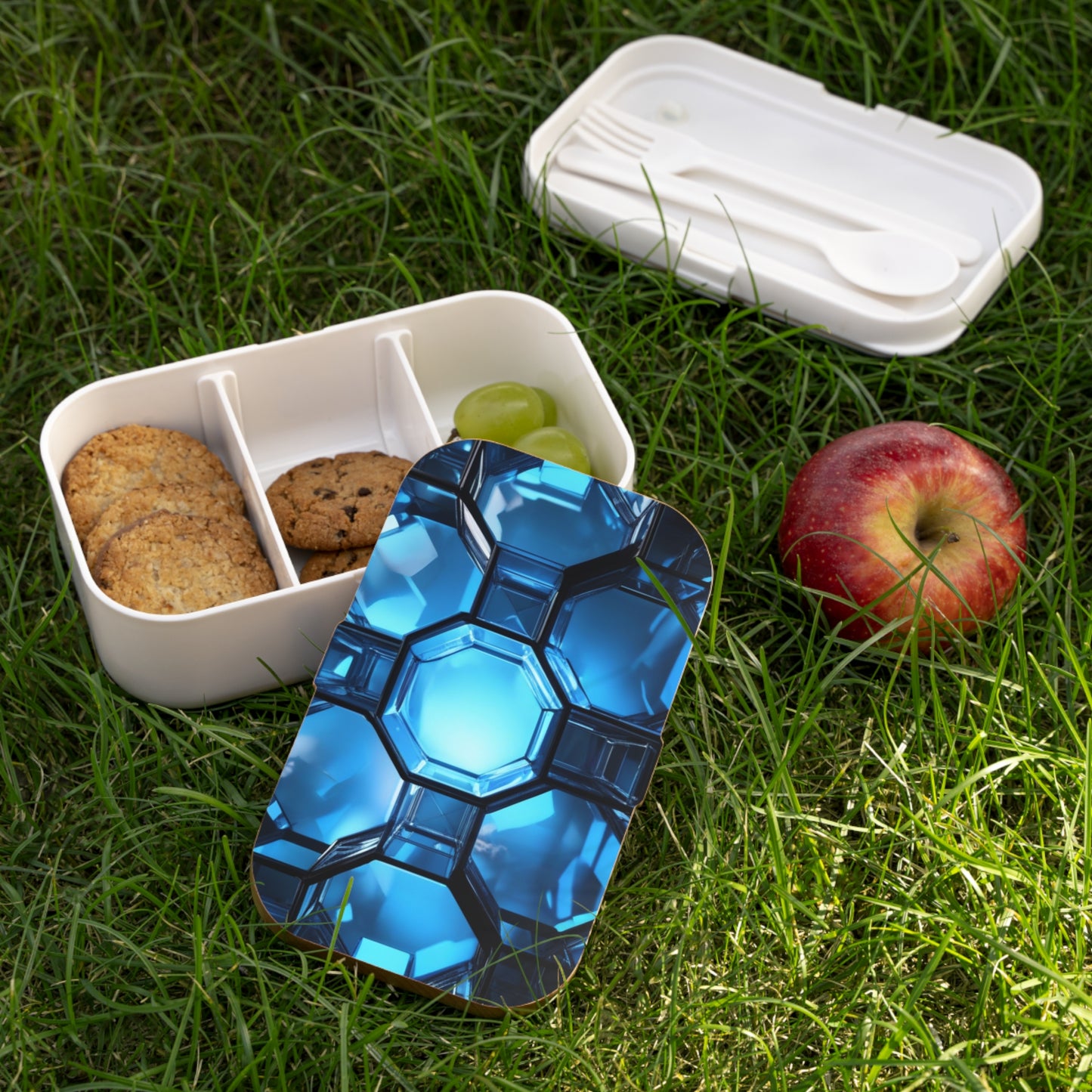 Stylish Bento Box Lunchbox – Portable, Designer Food Container with Wooden Lid & Two Moveable Compartments for Work, School & Picnics