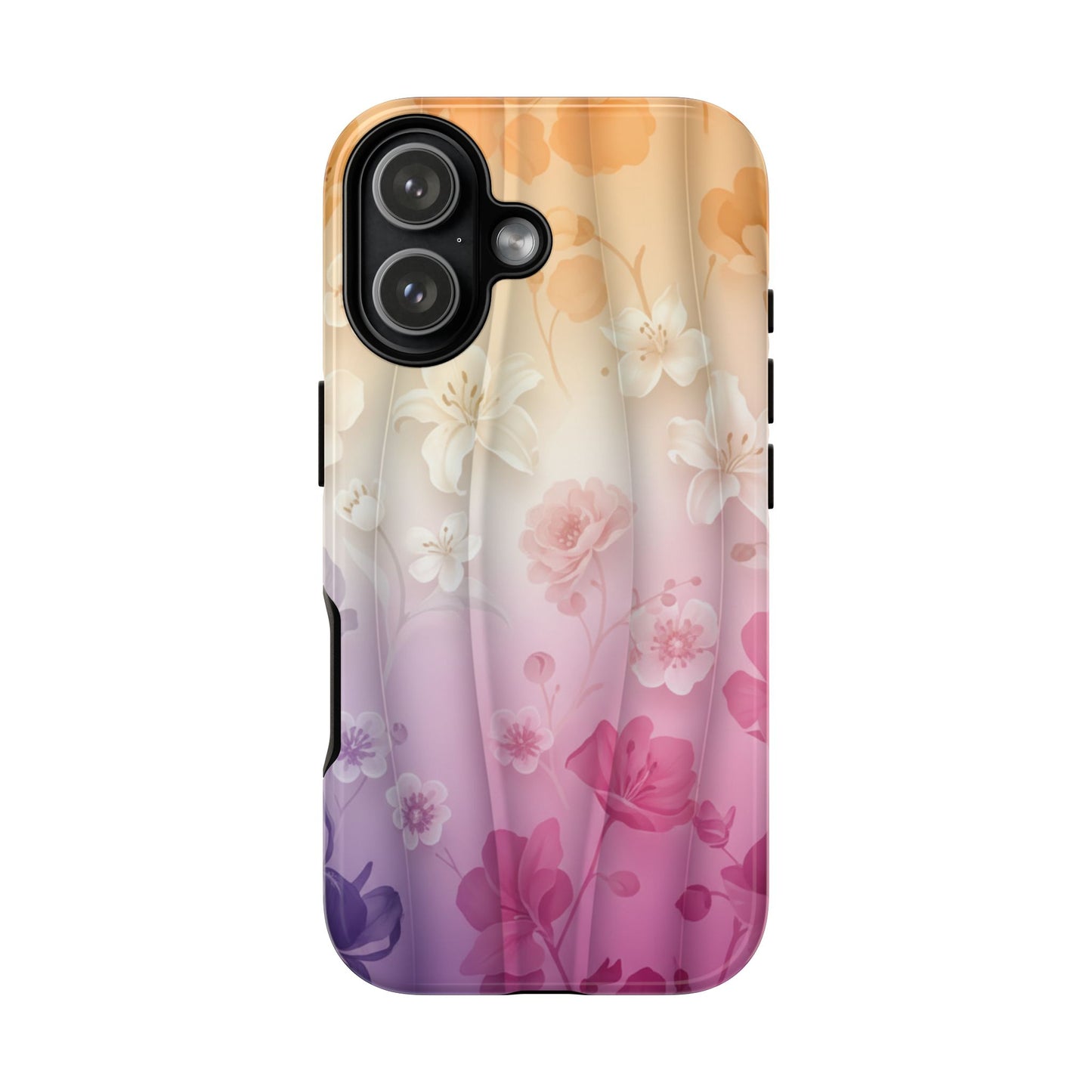 Floral Gradient Phone Case iPhone Tough Cases Phone Cases for iPhone 14\15\16\17 – Dual Layer, Matte/Glossy Finish, Wireless Charging Compatible - Pastel Ombre Flowers Protective Cover