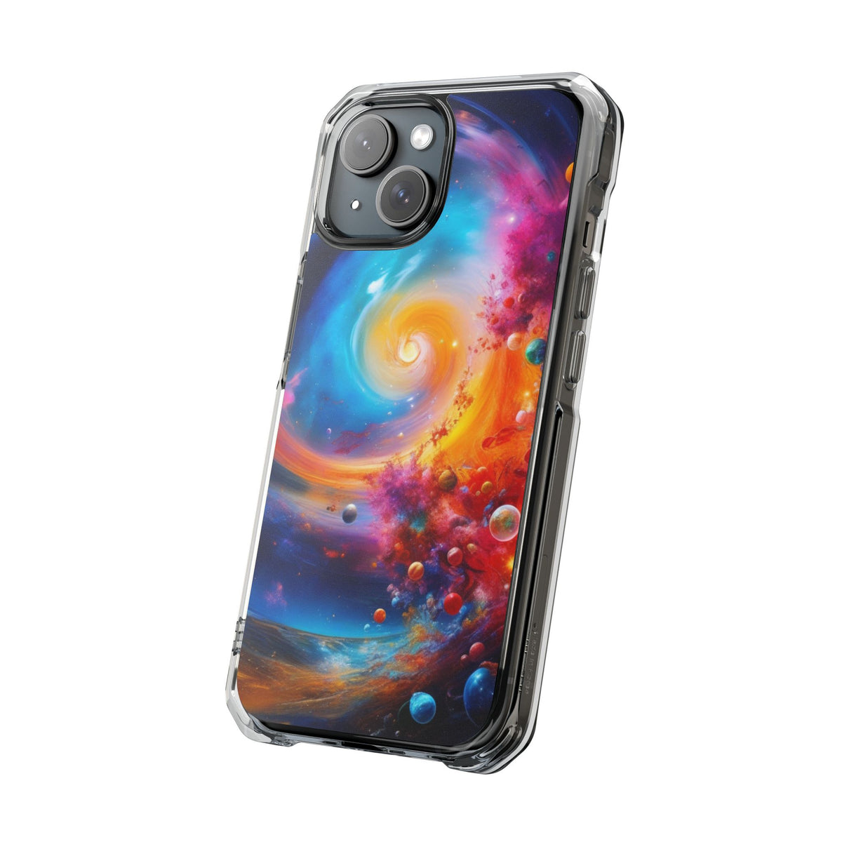 Magnetic Impact Phone Case for iPhone 16/15/14 — Colorful Cosmic Swirl Design