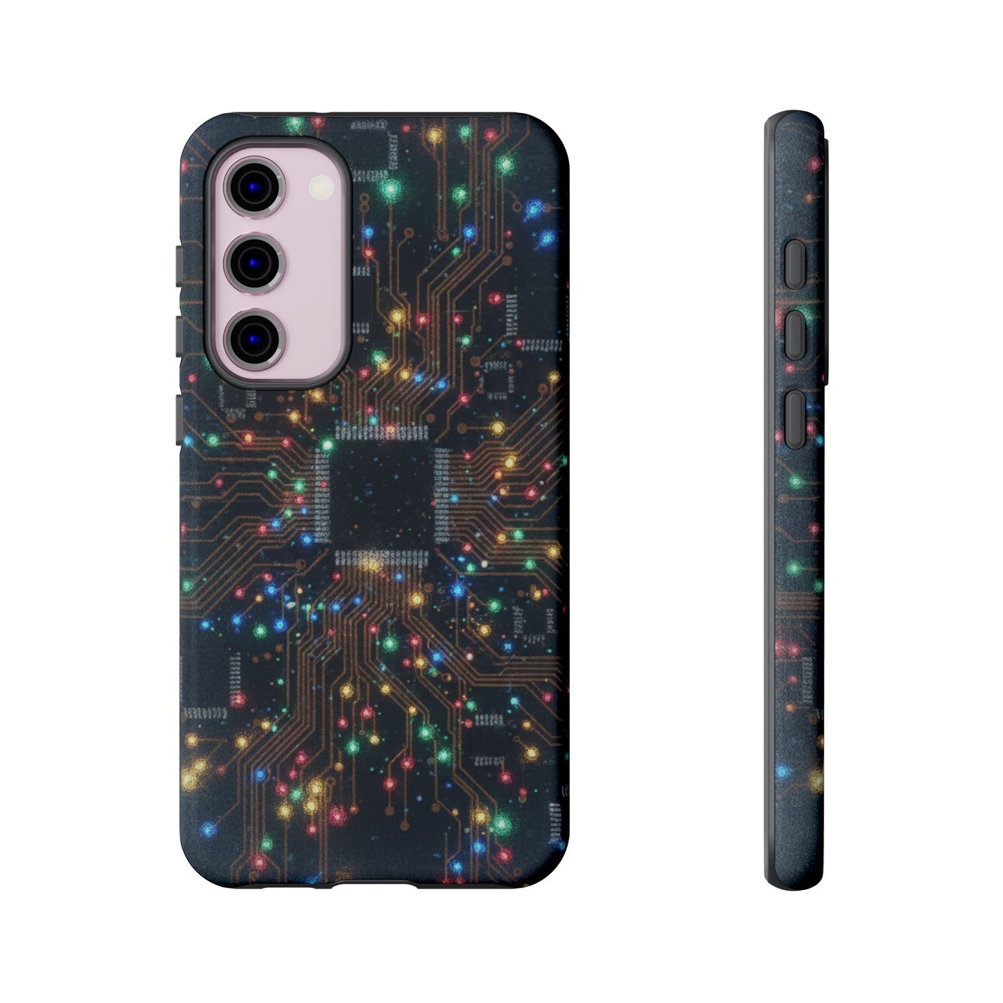 Tough Cases Phone Cases for Samsung Galaxy S25/S24/S23/S22 – Dual Layer, Matte/Glossy Finish, Wireless Charging Compatible, Circuit Board Glow Phone Case — Techy Microchip LED Design