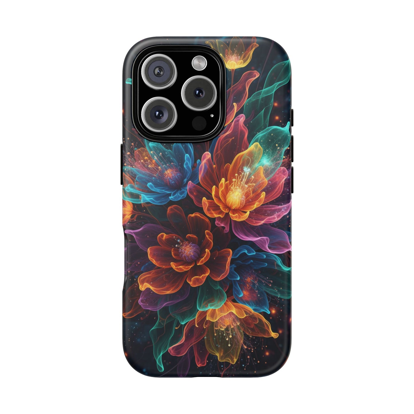 Floral Nebula Tough Phone Case — Colorful Cosmic Flower Protective Cover. iPhone Tough Cases Phone Cases for iPhone 14\15\16\17 – Dual Layer, Matte/Glossy Finish, Wireless Charging Compatible