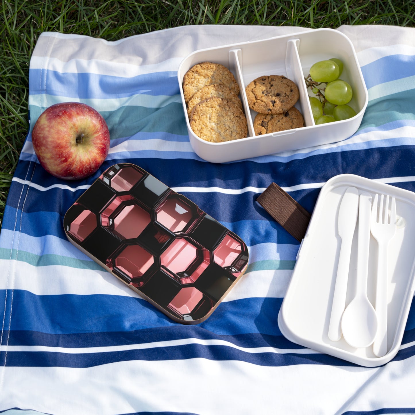 Stylish Bento Box Lunchbox – Portable, Designer Food Container with Wooden Lid & Two Moveable Compartments for Work, School & Picnics