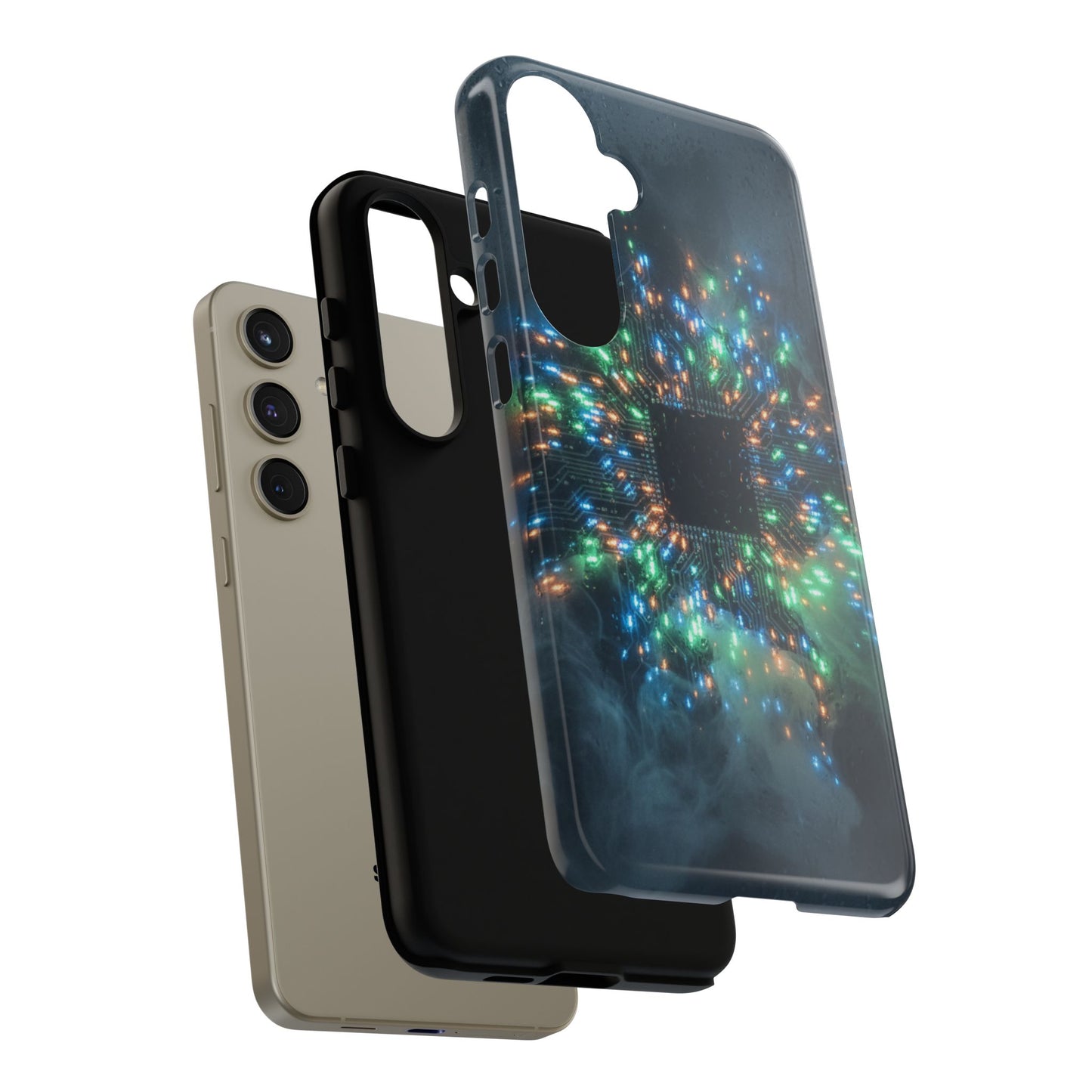 Tough Cases for Samsung Galaxy S25/S24/S23/S22 – Dual Layer, Matte/Glossy Finish, Wireless Charging CompatibleGalaxy, Circuit Phone Case — Colorful Microchip Glow Protective Tough Case