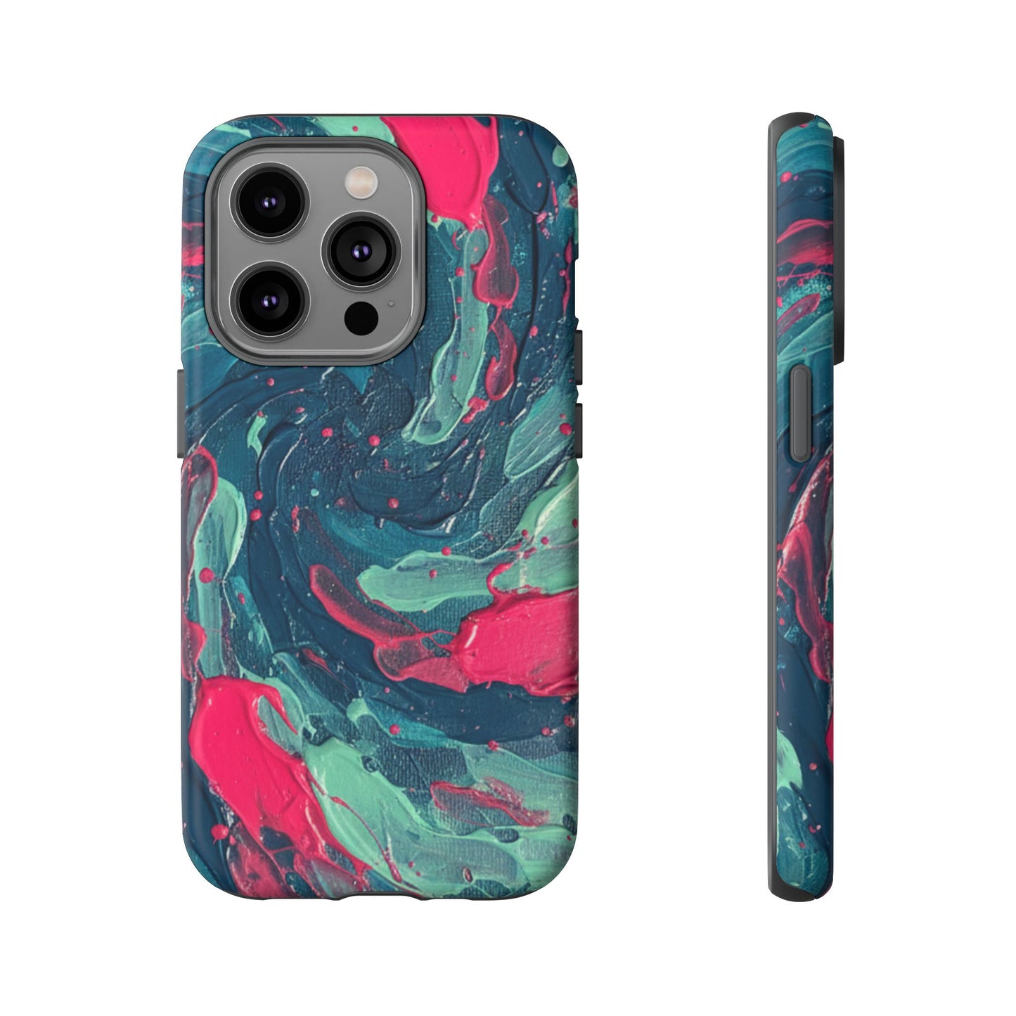 iPhone Tough Cases Phone Cases for iPhone 14\15\16\17 – Dual Layer, Matte/Glossy Finish, iPhone 17 case for sale, Wireless Charging Compatible, Marbled Teal & Fuchsia Tough Phone Case