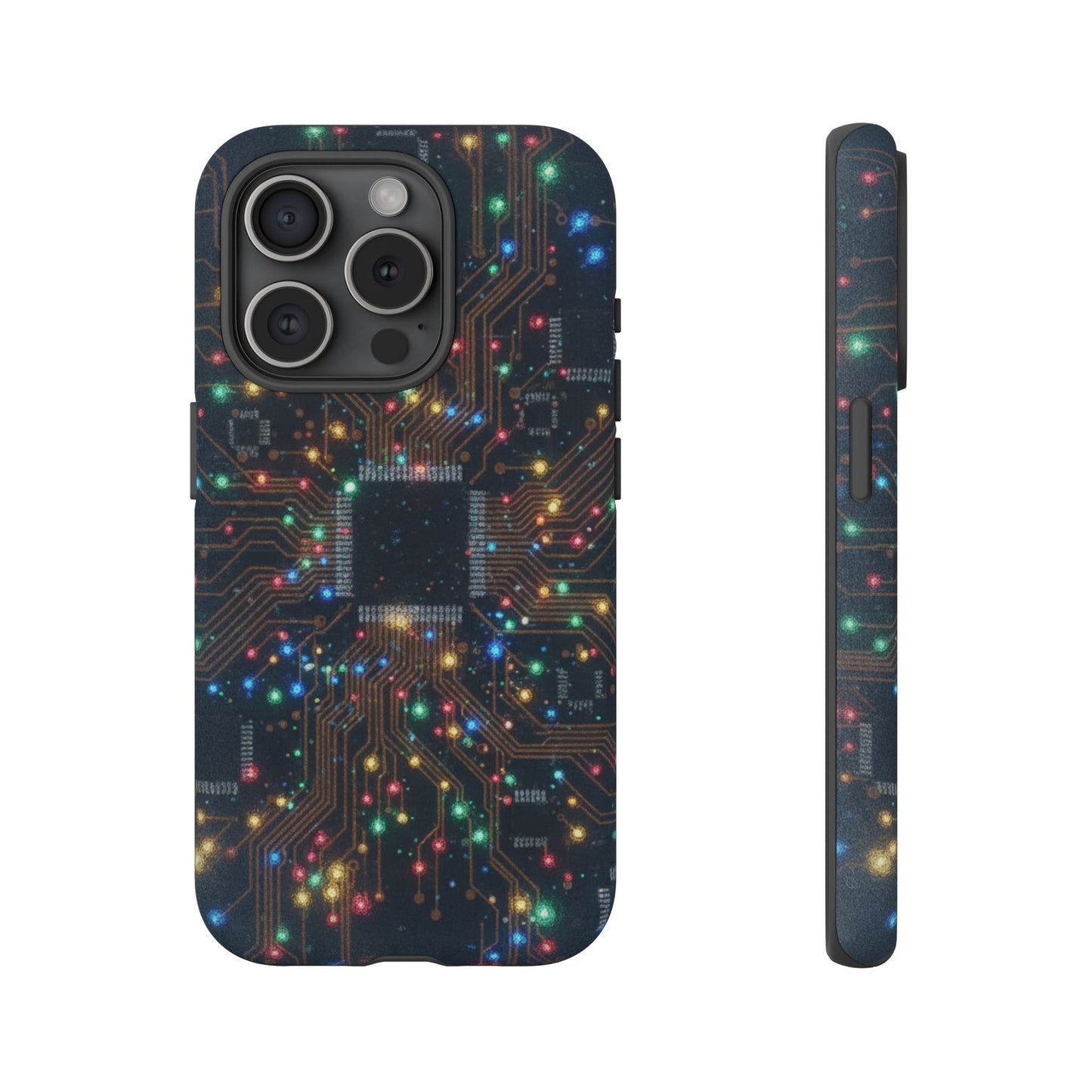 iPhone Tough Cases Phone Cases for iPhone 14\15\16\17 – Dual Layer, Matte/Glossy Finish, Wireless Charging Compatible, Circuit Board Phone Case – Colorful Microchip Tech Design, Durable Tough Case