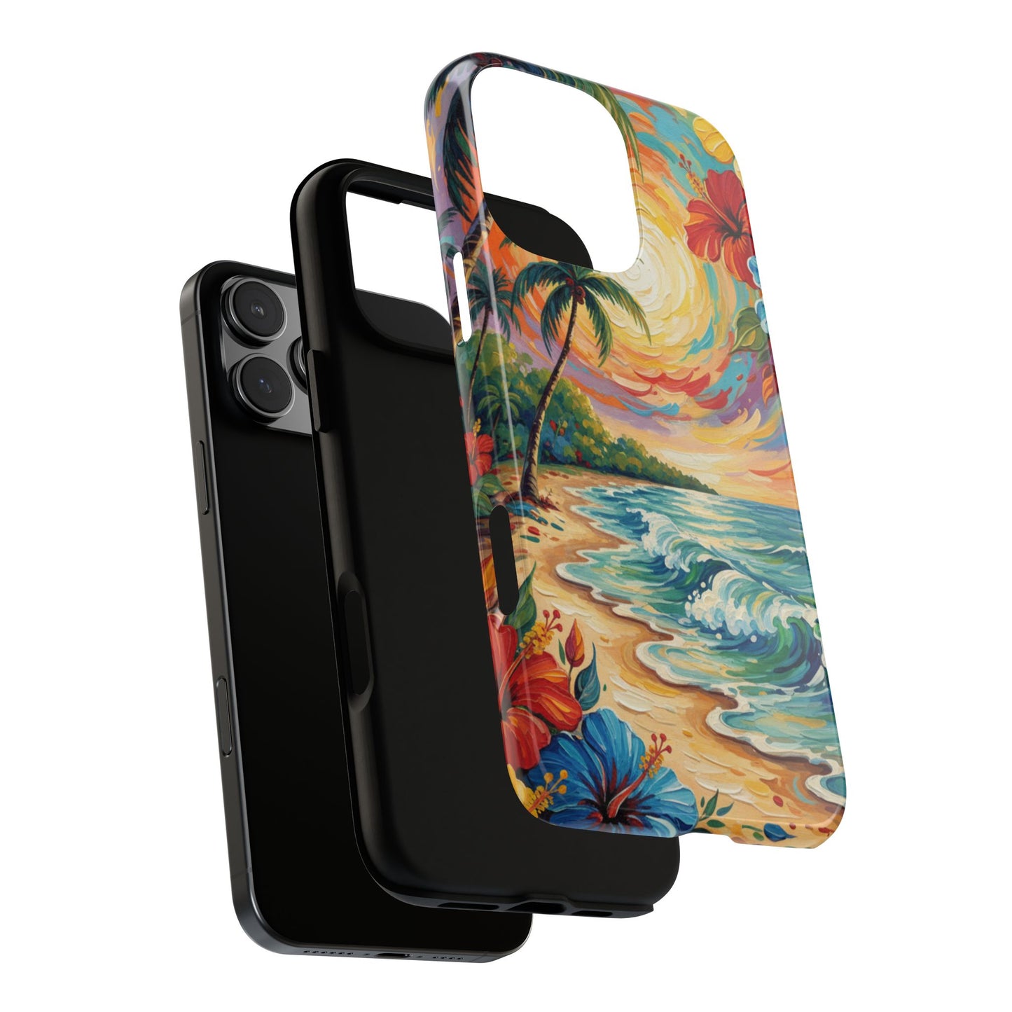 iPhone Tough Cases Phone Cases for iPhone 14\15\16\17 – Dual Layer, Matte/Glossy Finish, Wireless Charging Compatible, Tropical Sunset Phone Case — Beach Palm Tree Protective Tough Case, iPhone 17 protective case
