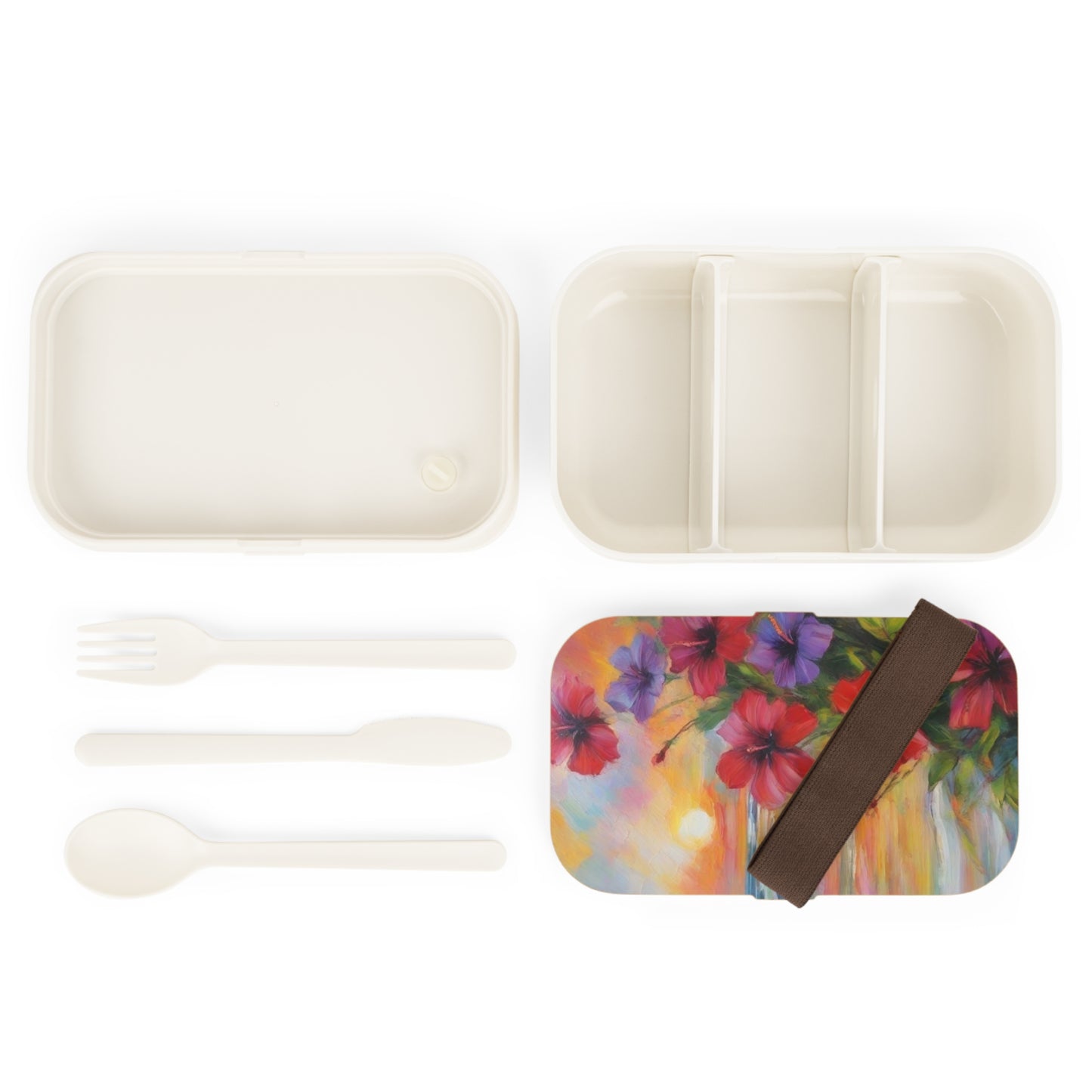 Stylish Bento Box Lunchbox – Portable, Designed Food Container with Wooden Lid & Two Moveable Compartments for Work, School & Picnics
