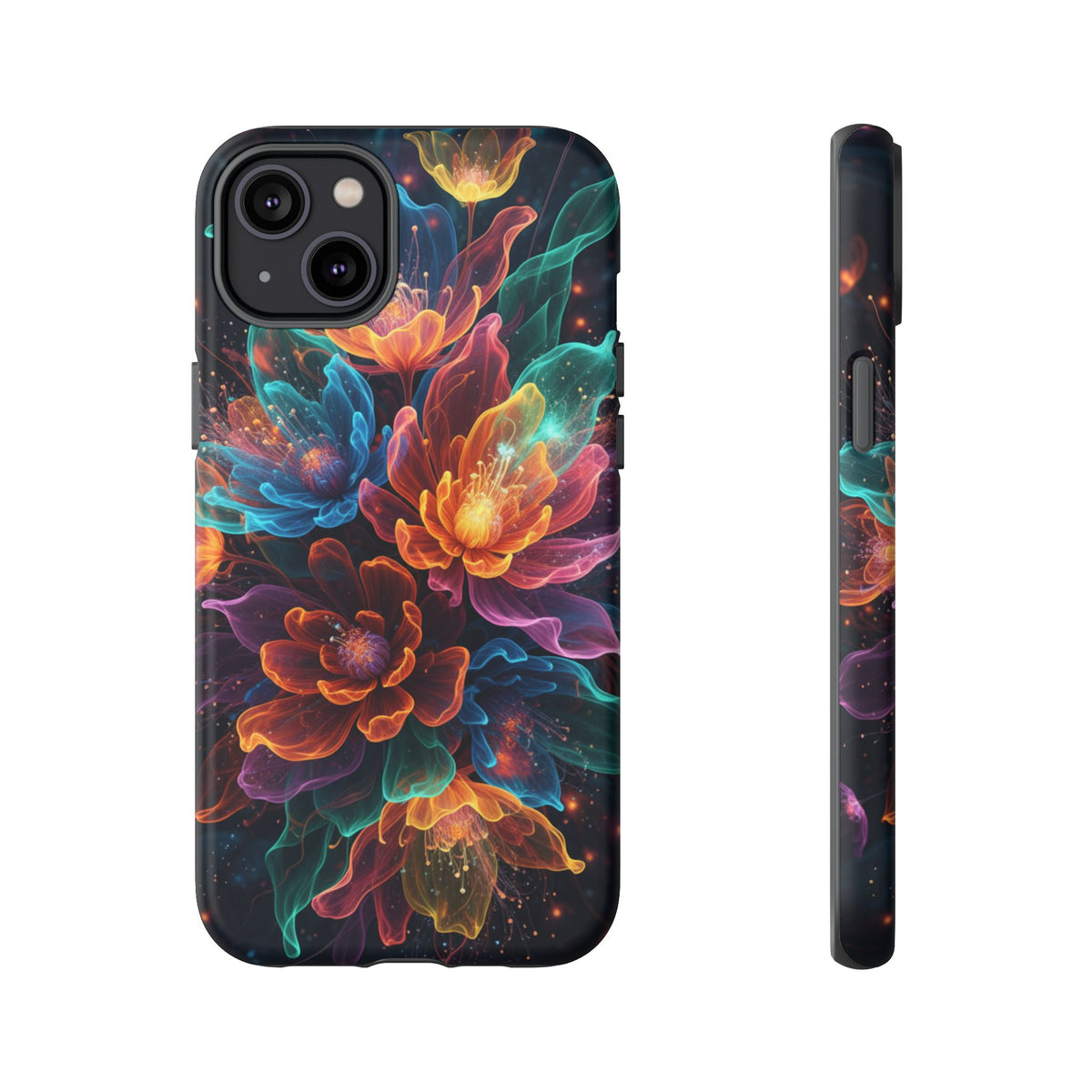 Floral Nebula Tough Phone Case — Colorful Cosmic Flower Protective Cover. iPhone Tough Cases Phone Cases for iPhone 14\15\16\17 – Dual Layer, Matte/Glossy Finish, Wireless Charging Compatible