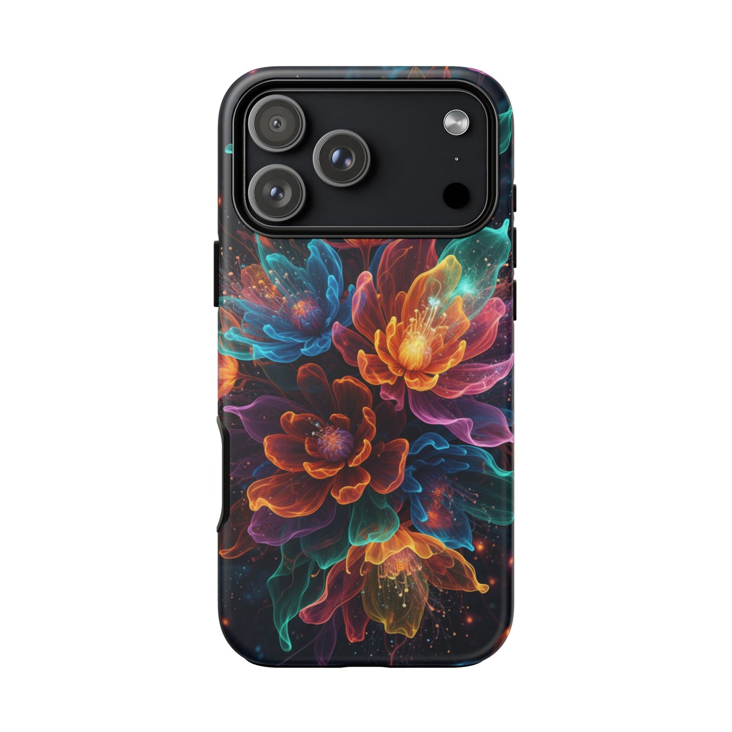 Floral Nebula Tough Phone Case — Colorful Cosmic Flower Protective Cover. iPhone Tough Cases Phone Cases for iPhone 14\15\16\17 – Dual Layer, Matte/Glossy Finish, Wireless Charging Compatible
