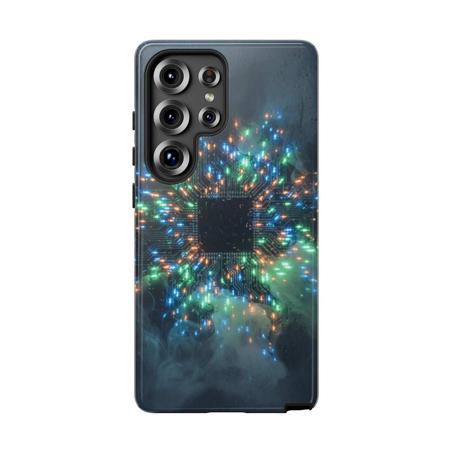 Tough Cases for Samsung Galaxy S25/S24/S23/S22 – Dual Layer, Matte/Glossy Finish, Wireless Charging CompatibleGalaxy, Circuit Phone Case — Colorful Microchip Glow Protective Tough Case