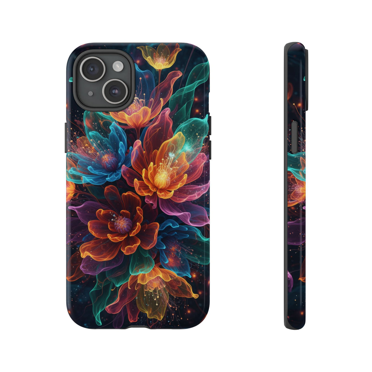 Floral Nebula Tough Phone Case — Colorful Cosmic Flower Protective Cover. iPhone Tough Cases Phone Cases for iPhone 14\15\16\17 – Dual Layer, Matte/Glossy Finish, Wireless Charging Compatible