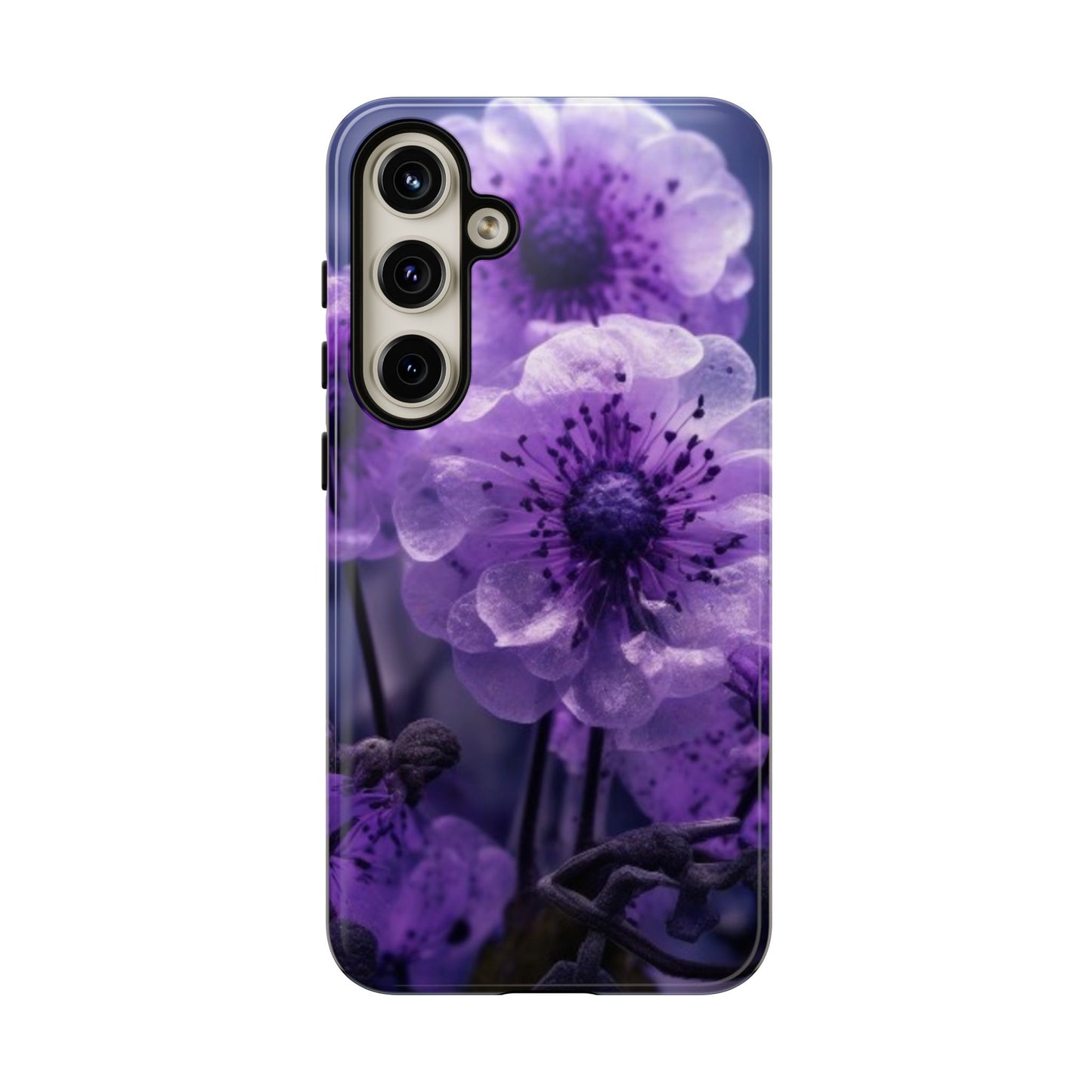 Purple Floral Tough Phone Case for Samsung Galaxy S25/S24/S23, Gifts for Her