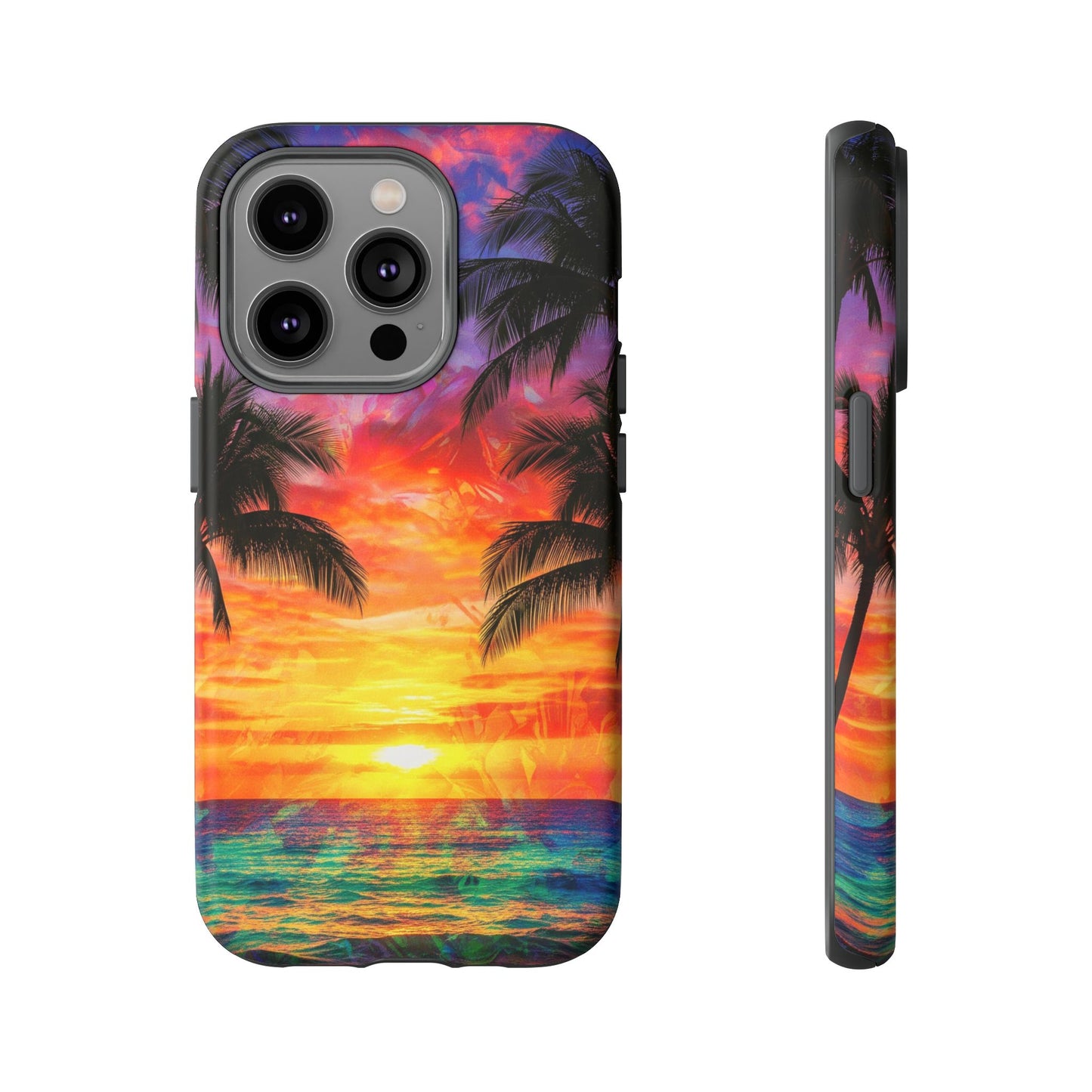 iPhone Tough Cases Phone Cases for iPhone 14\15\16\17. Tropical Sunset Phone Case — Palm Tree Beach Protective Cover