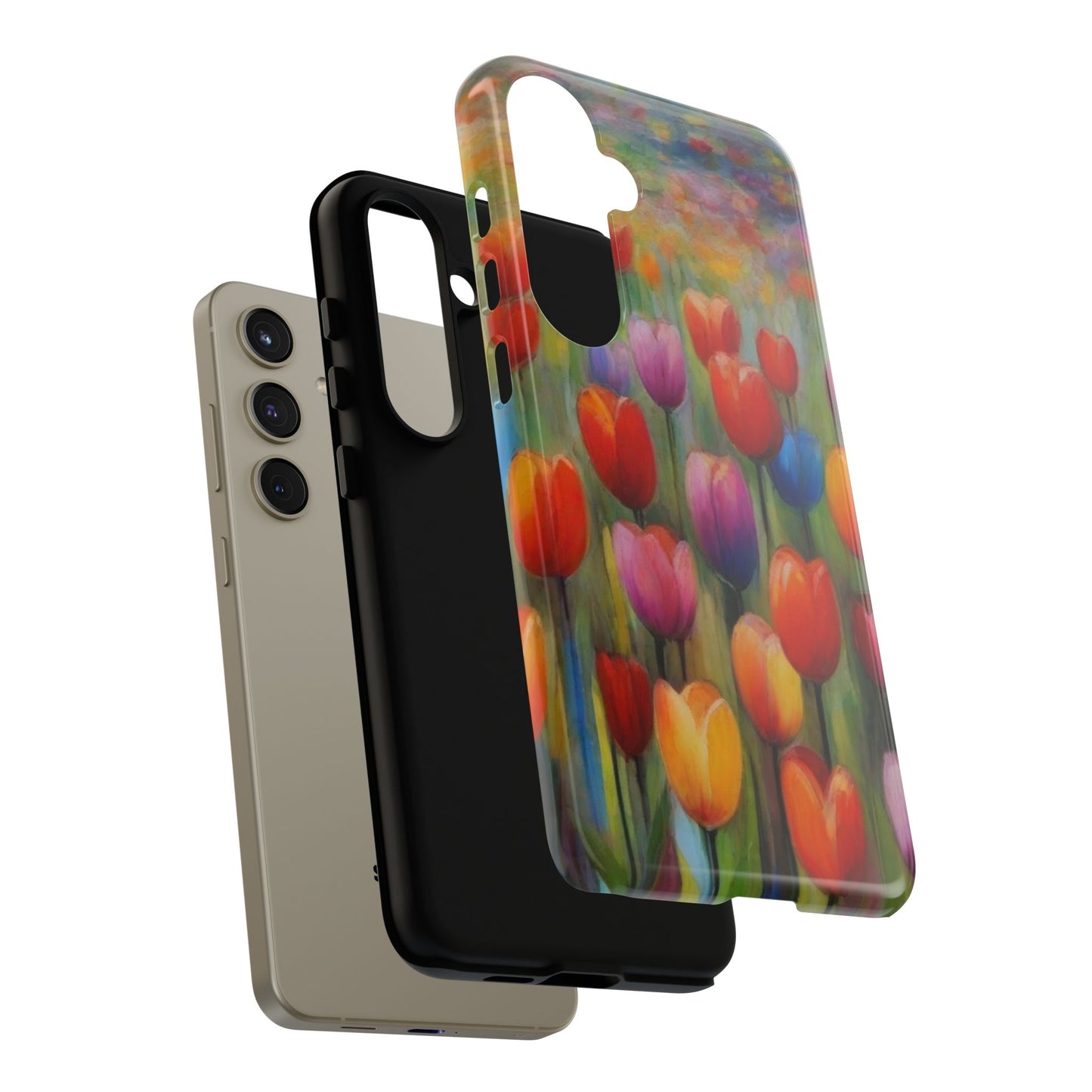 Tough Case Phone Case for Samsung Galaxy S25/S24– Dual Layer, Matte/Glossy Finish, Wireless Charging Compatible, Colorful Tulip Phone Case