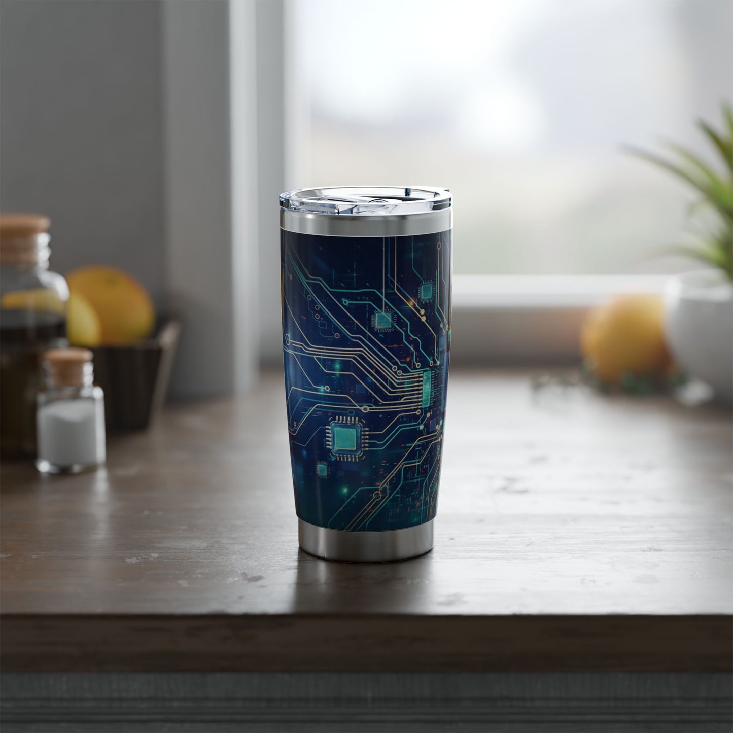 20oz Tumbler – Neon Microchip Design, Insulated Travel CupInsulated Stainless Steel Travel Tumbler, Spill-Resistant, Double-Wall, Car Cup Holder Friendly. Travel Tumbler.