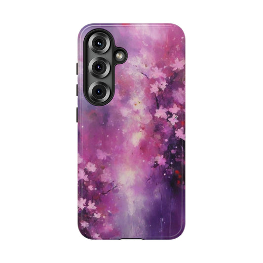 Tough Case Phone Case for Samsung Galaxy S25/S24/S23 – Dual Layer, Matte/Glossy Finish, Wireless Charging Compatible, Cherry Blossom Tough Case - Floral Phone Cover