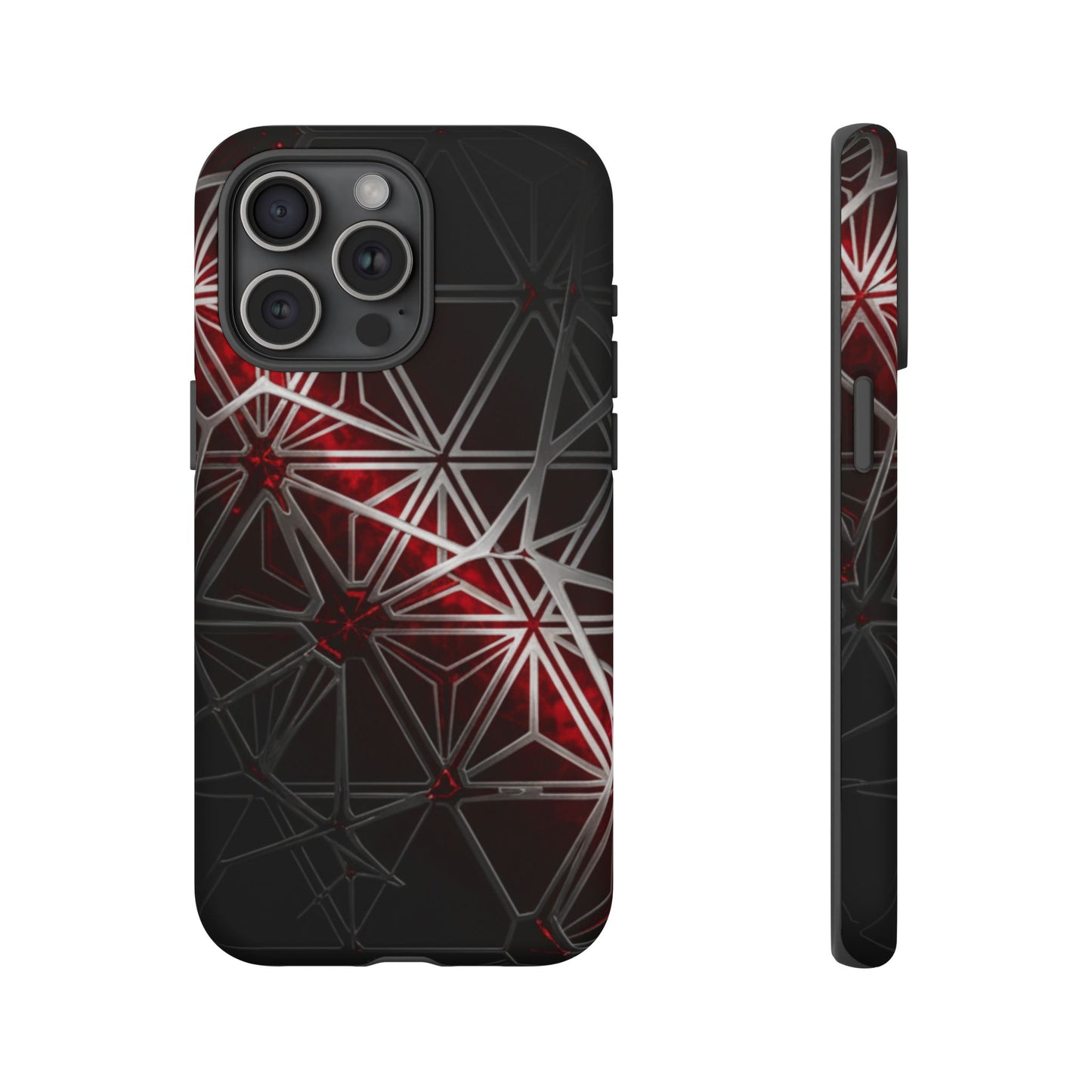 iPhone Tough Cases Phone Cases for iPhone 14\15\16\17 – Dual Layer, Matte/Glossy Finish, Wireless Charging Compatible. Geometric Tough Phone Case — Red & Black Abstract Protective Cover