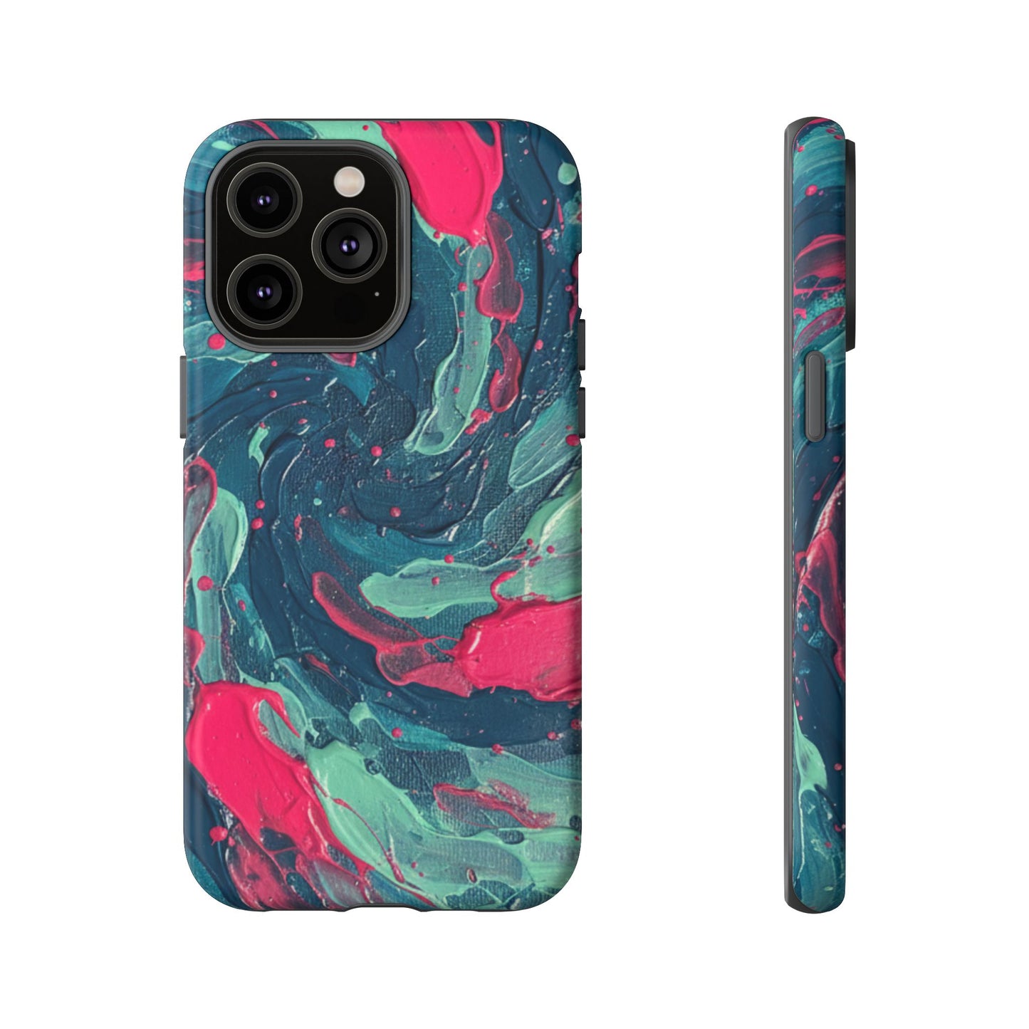 iPhone Tough Cases Phone Cases for iPhone 14\15\16\17 – Dual Layer, Matte/Glossy Finish, iPhone 17 case for sale, Wireless Charging Compatible, Marbled Teal & Fuchsia Tough Phone Case
