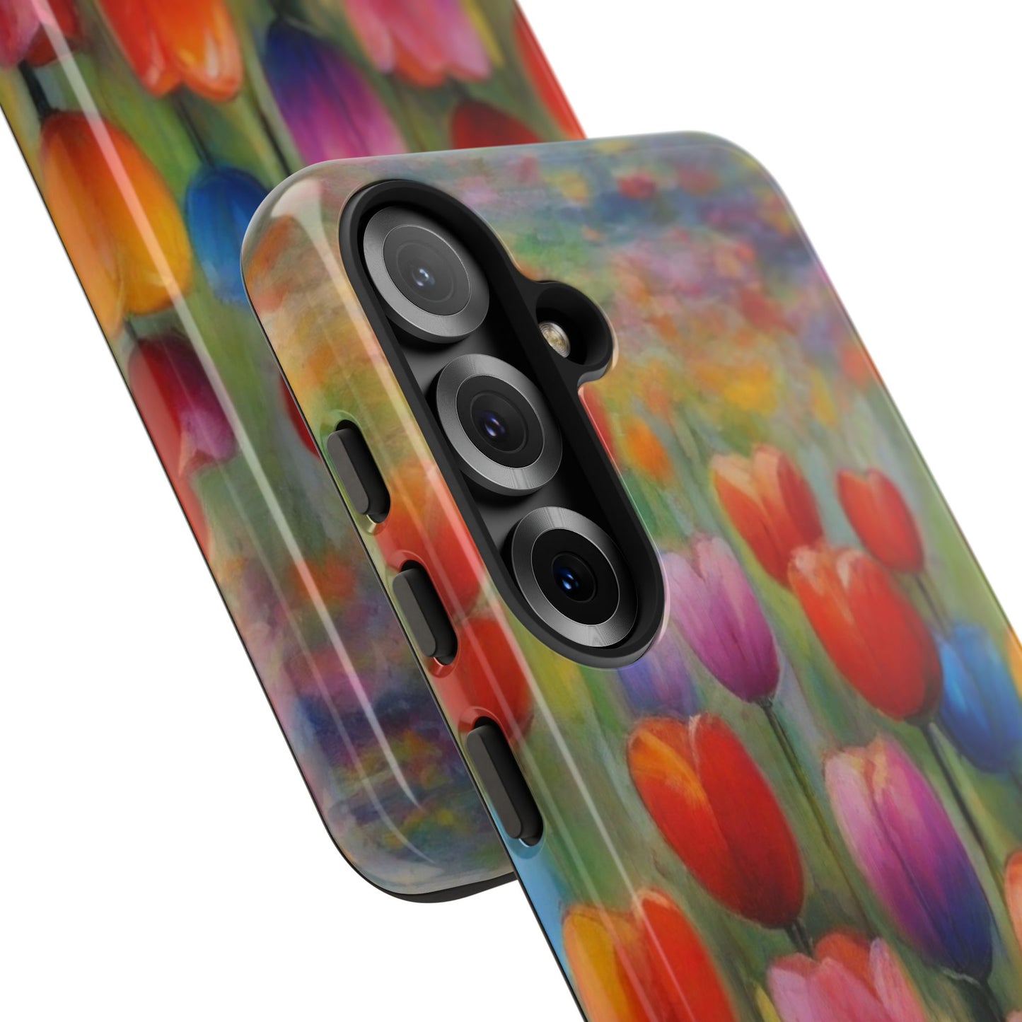Tough Case Phone Case for Samsung Galaxy S25/S24– Dual Layer, Matte/Glossy Finish, Wireless Charging Compatible, Colorful Tulip Phone Case