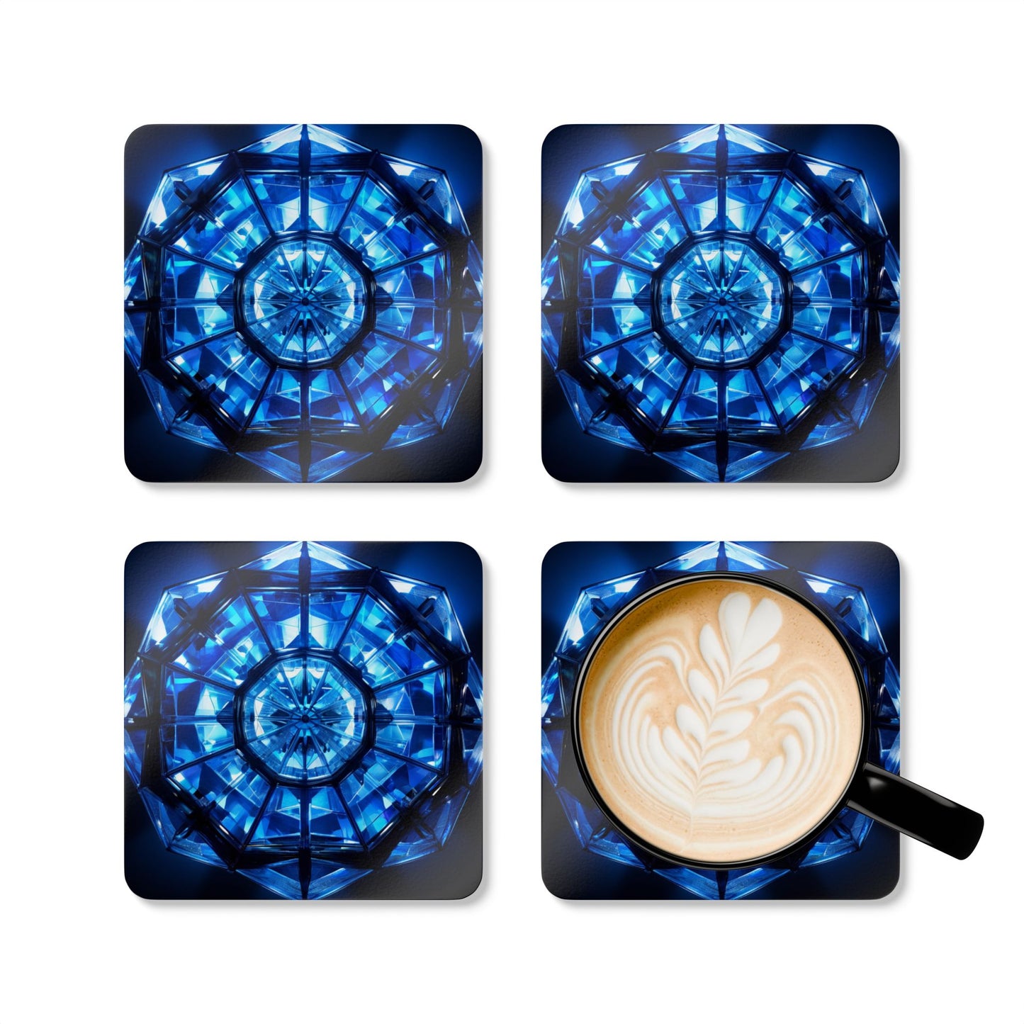 Artistic Corkwood Coaster Set - Geometric Blue Design for Home Decor, Kitchen Accessories