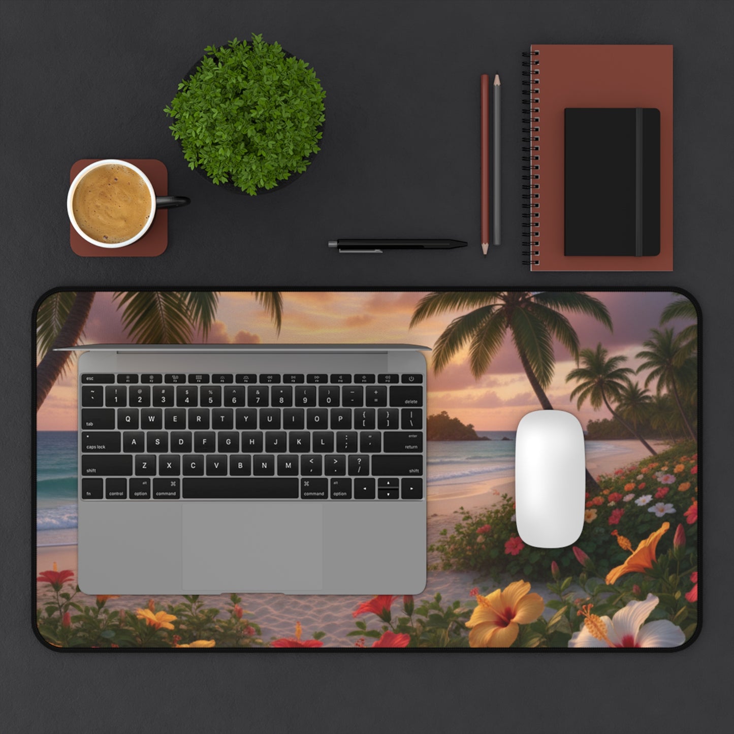 Large Gaming Mouse Pad – Premium Mouse Pad & Tech Accessory for Home & Office, Premium Desk Mat, Gaming Mouse Pad, Non-slip, Tropical Sunset Beach Desk Mat — Scenic Palm Tree & Hibiscus Mouse Pad