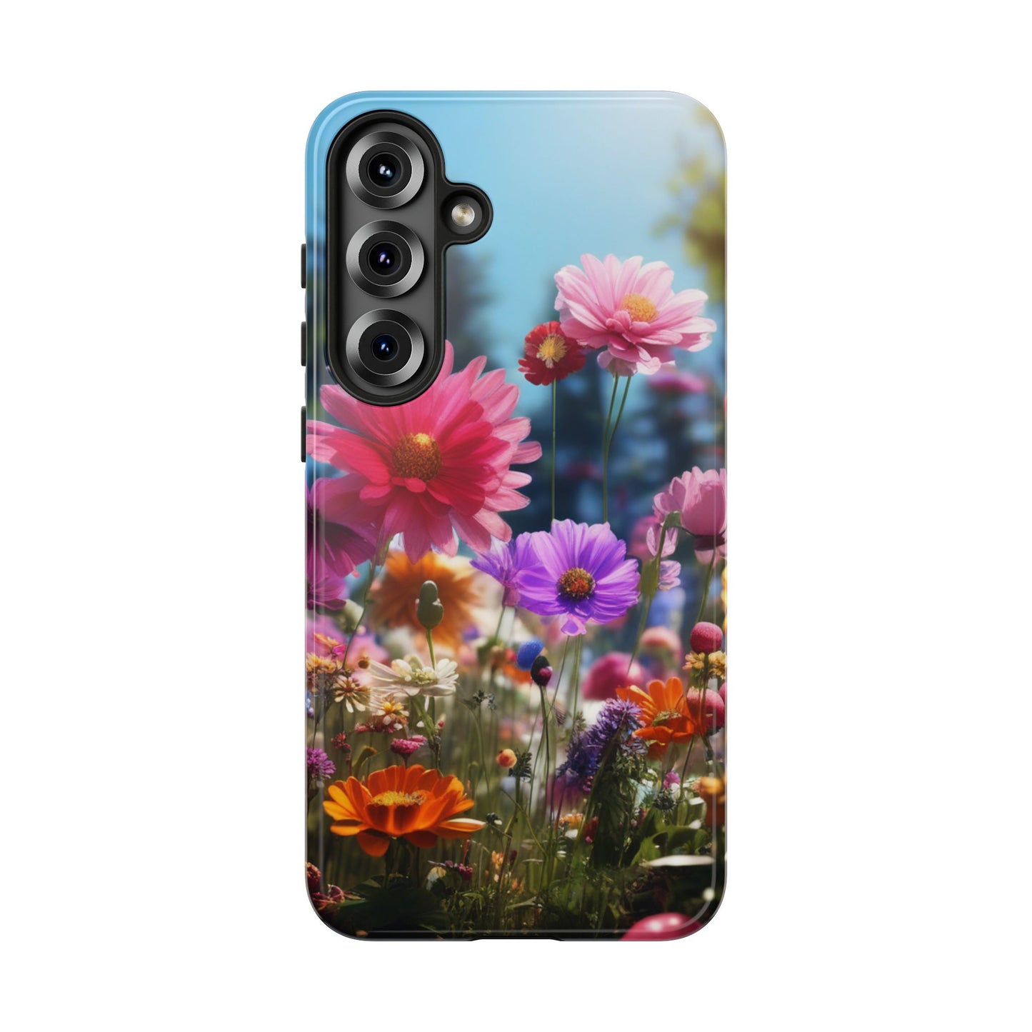 Tough Cases Phone Cases for Samsung Galaxy S25/S24/S23 – Dual Layer, Matte/Glossy Finish, Wireless Charging Compatible, Floral Meadow Tough Phone Case – Colorful Wildflower Protective Cover