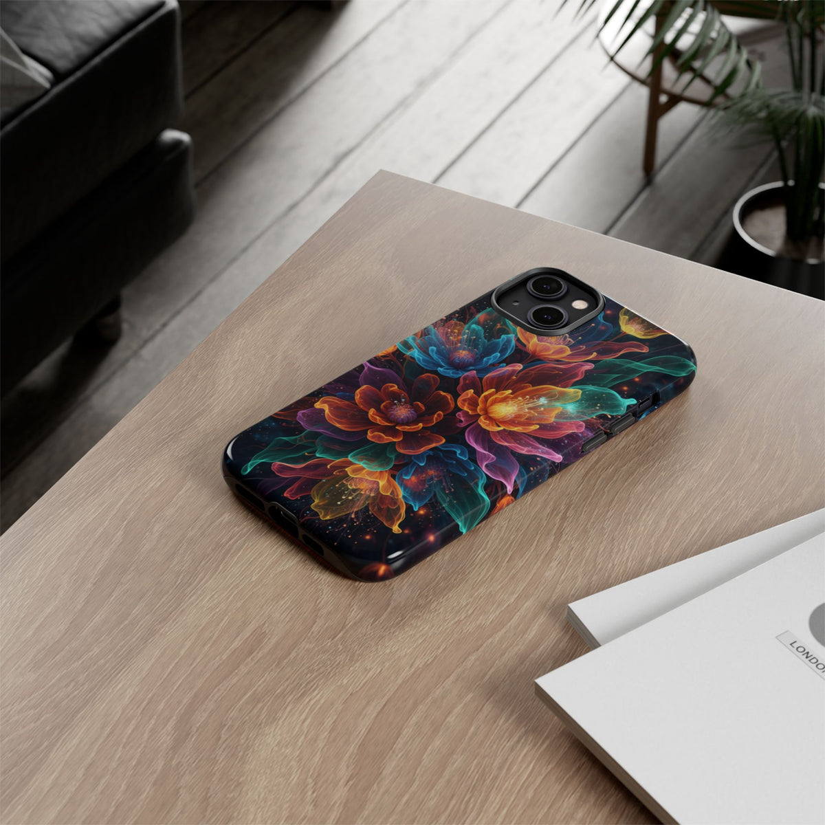 Floral Nebula Tough Phone Case — Colorful Cosmic Flower Protective Cover. iPhone Tough Cases Phone Cases for iPhone 14\15\16\17 – Dual Layer, Matte/Glossy Finish, Wireless Charging Compatible