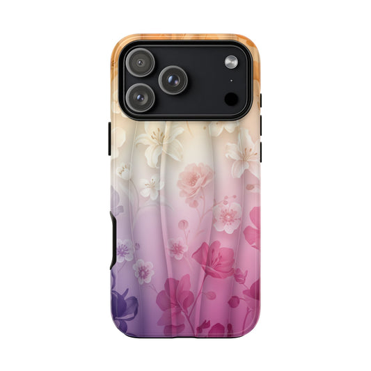 Floral Gradient Phone Case iPhone Tough Cases Phone Cases for iPhone 14\15\16\17 – Dual Layer, Matte/Glossy Finish, Wireless Charging Compatible - Pastel Ombre Flowers Protective Cover