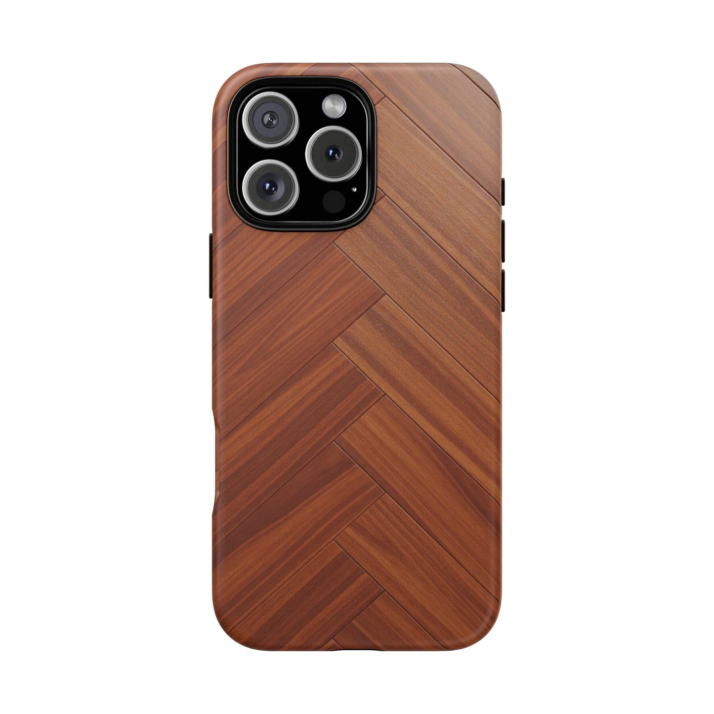 iPhone Tough Cases Phone Cases for iPhone 14\15\16\17 – Dual Layer, Matte/Glossy Finish, Wireless Charging Compatible. Plastic Woodgrain Herringbone Design Phone Case