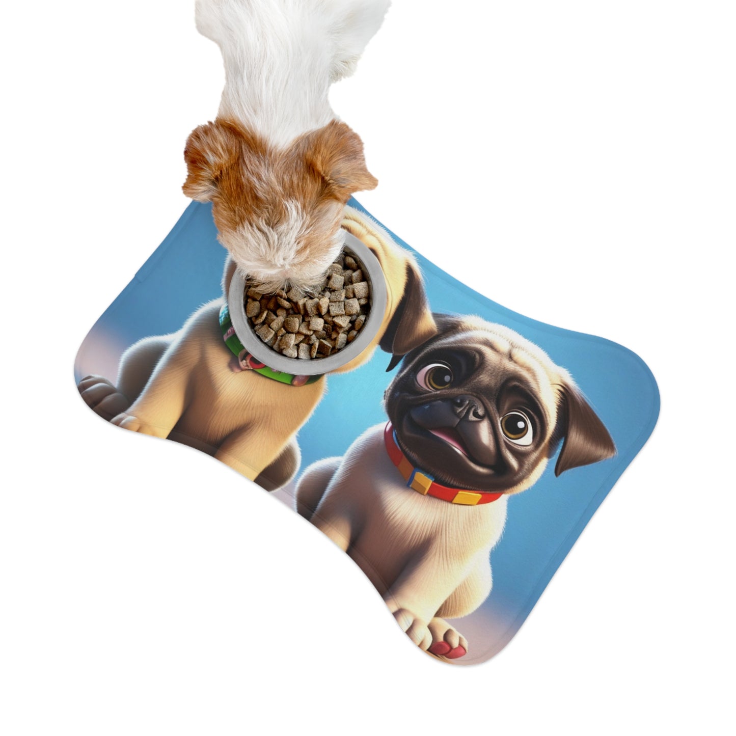 Designer Pet Feeding Mat – Non-Slip, Absorbent & Bone Shaped for Mess-Free Meals, Adorable Pug Pet Feeding Mat - Fun & Functional Dog Dish Mat with Cute Design