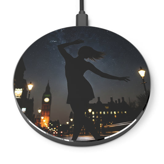 London Night Dance Wireless Charger. Wireless Fast charger, Qi-compatible inductive charging for up to 4 cm range.Qi Wireless Charging Pad – Aluminum Fast Charging Phone Charger with Non-Slip Base