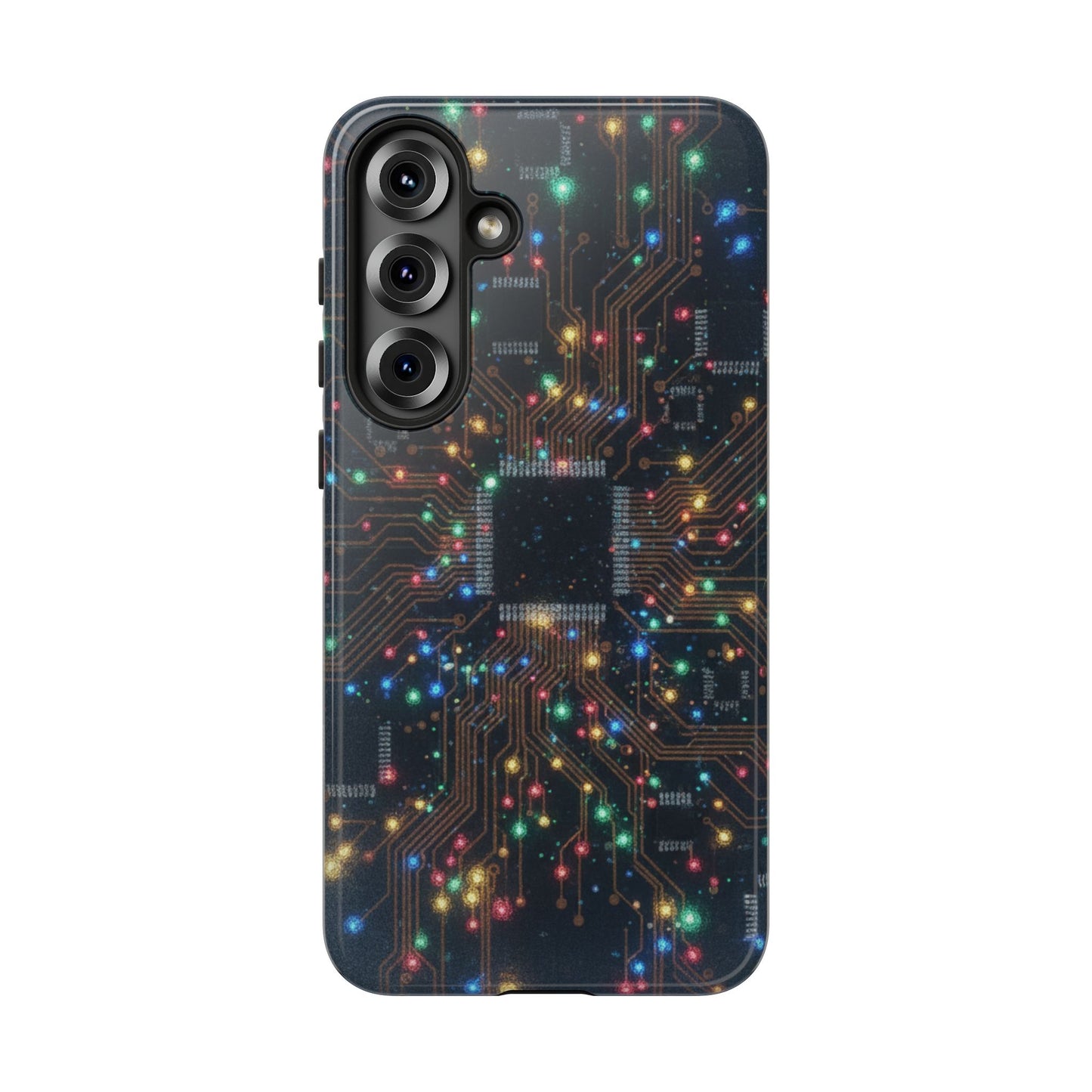 Tough Cases Phone Cases for Samsung Galaxy S25/S24/S23/S22 – Dual Layer, Matte/Glossy Finish, Wireless Charging Compatible, Circuit Board Glow Phone Case — Techy Microchip LED Design