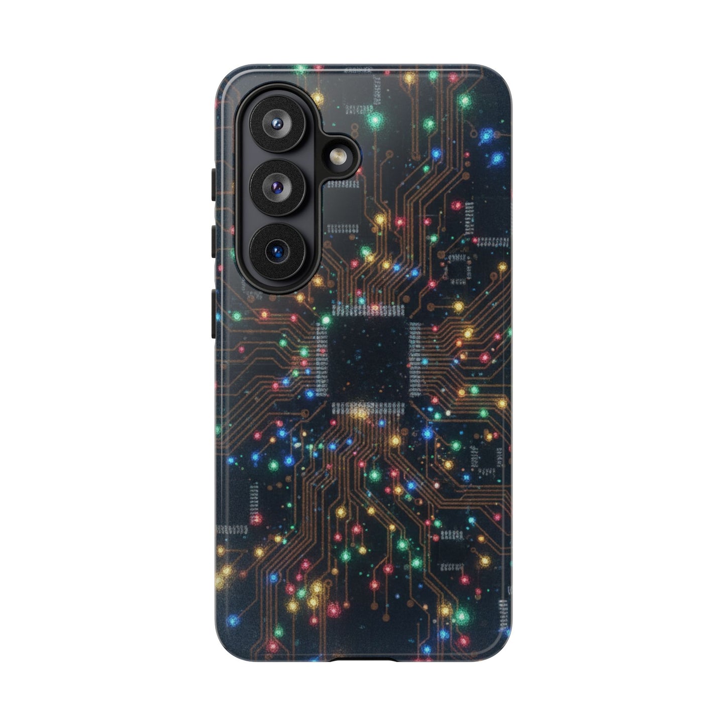Tough Cases Phone Cases for Samsung Galaxy S25/S24/S23/S22 – Dual Layer, Matte/Glossy Finish, Wireless Charging Compatible, Circuit Board Glow Phone Case — Techy Microchip LED Design