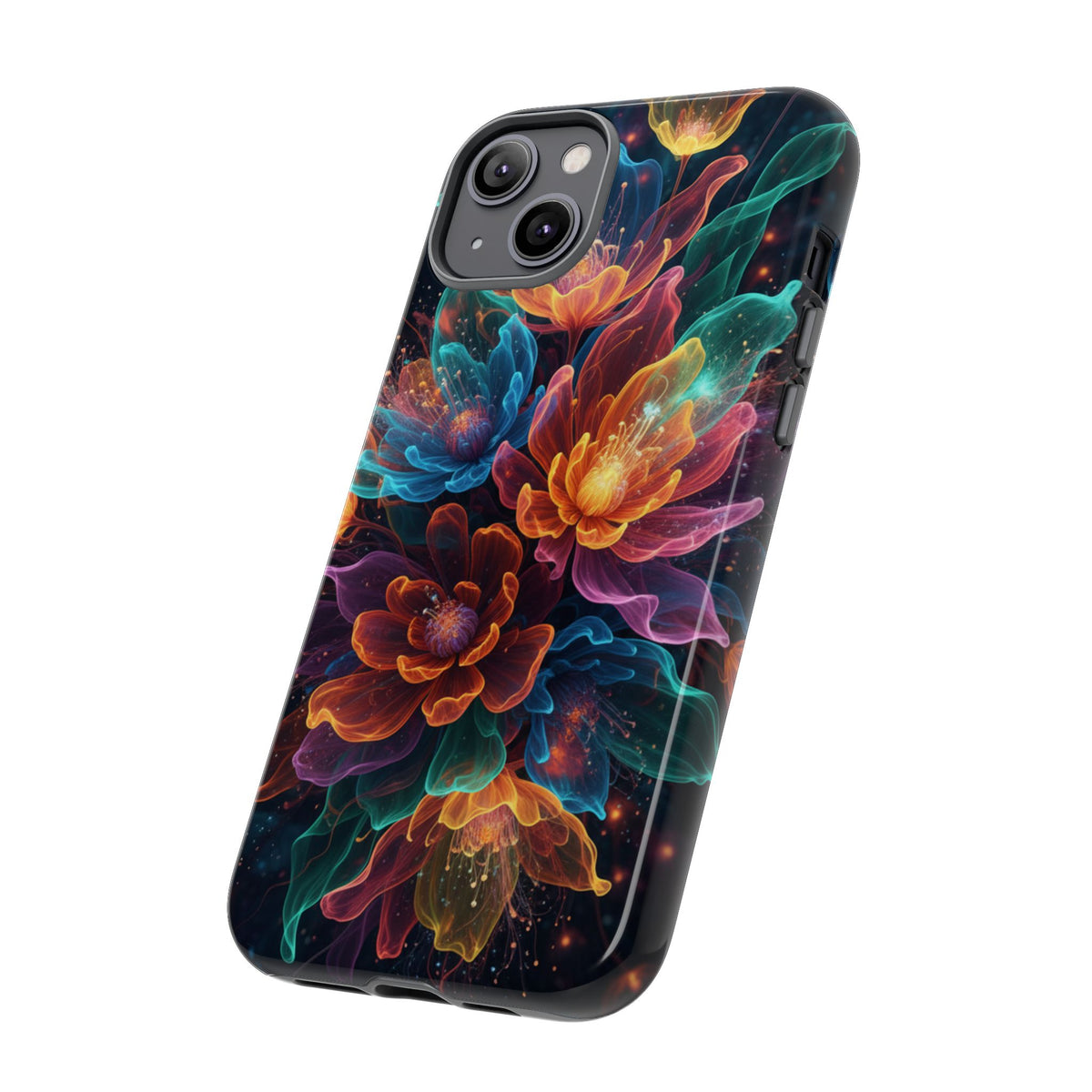 Floral Nebula Tough Phone Case — Colorful Cosmic Flower Protective Cover. iPhone Tough Cases Phone Cases for iPhone 14\15\16\17 – Dual Layer, Matte/Glossy Finish, Wireless Charging Compatible