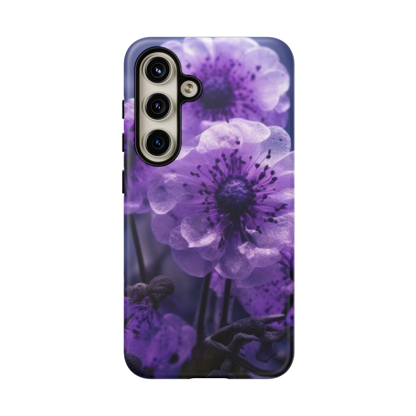 Purple Floral Tough Phone Case for Samsung Galaxy S25/S24/S23, Gifts for Her